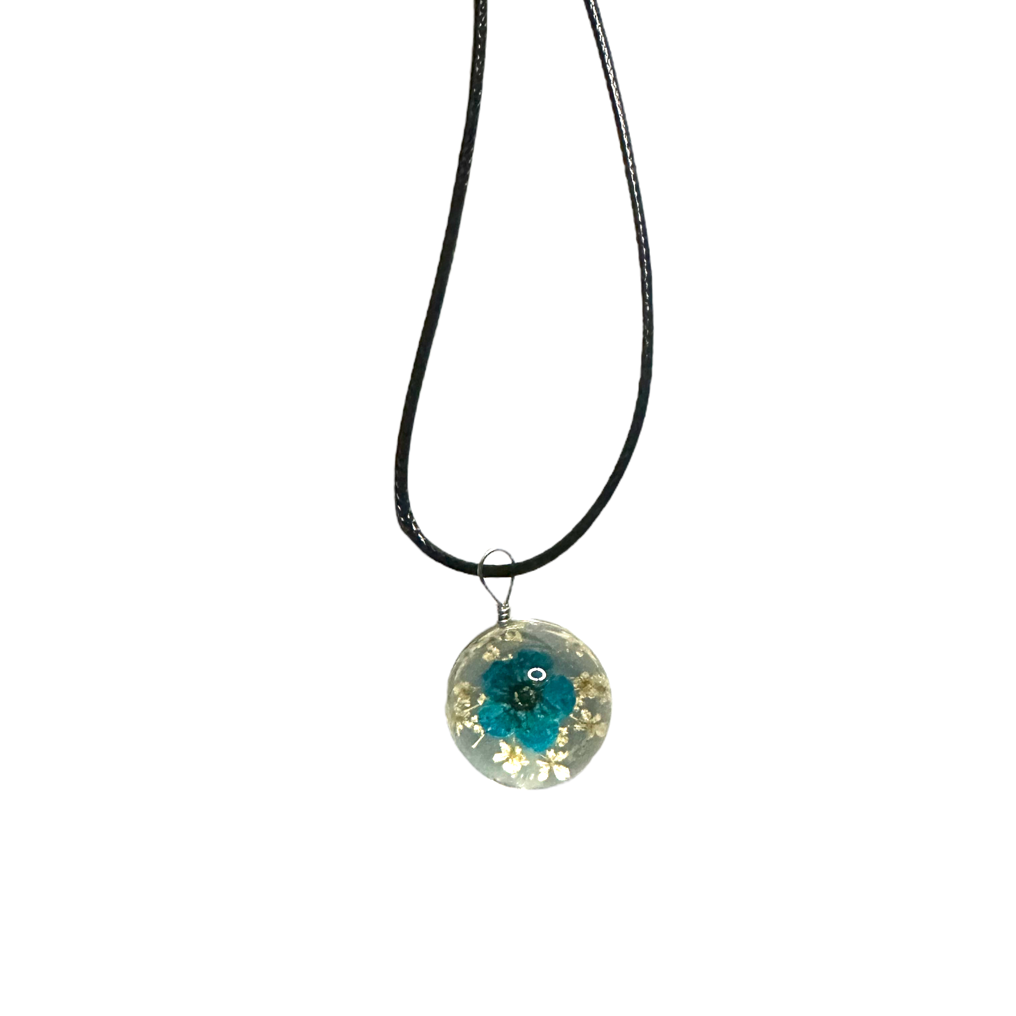 Blue Flower in Glass Necklace