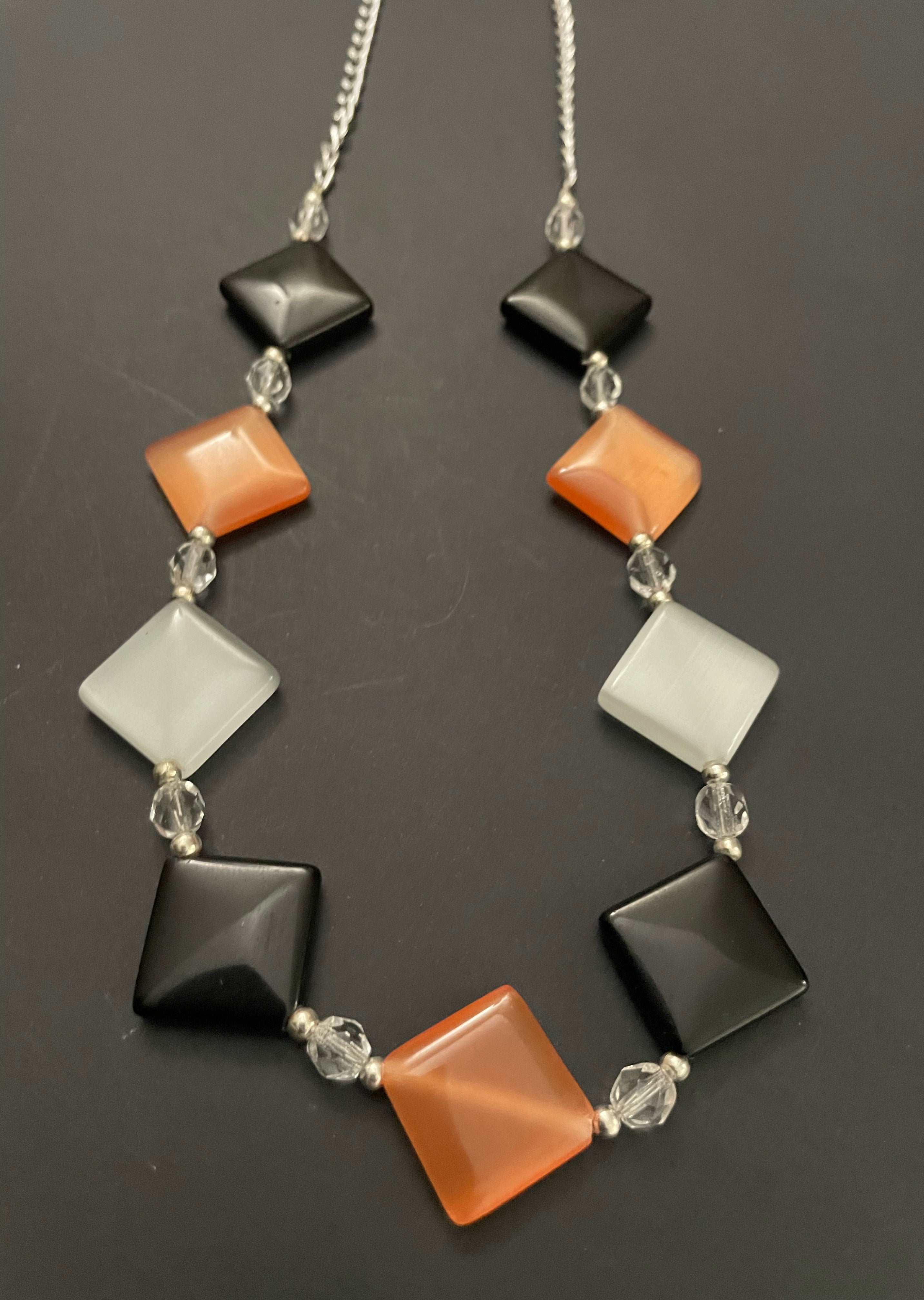 Black, Orange and White Diamond Necklace