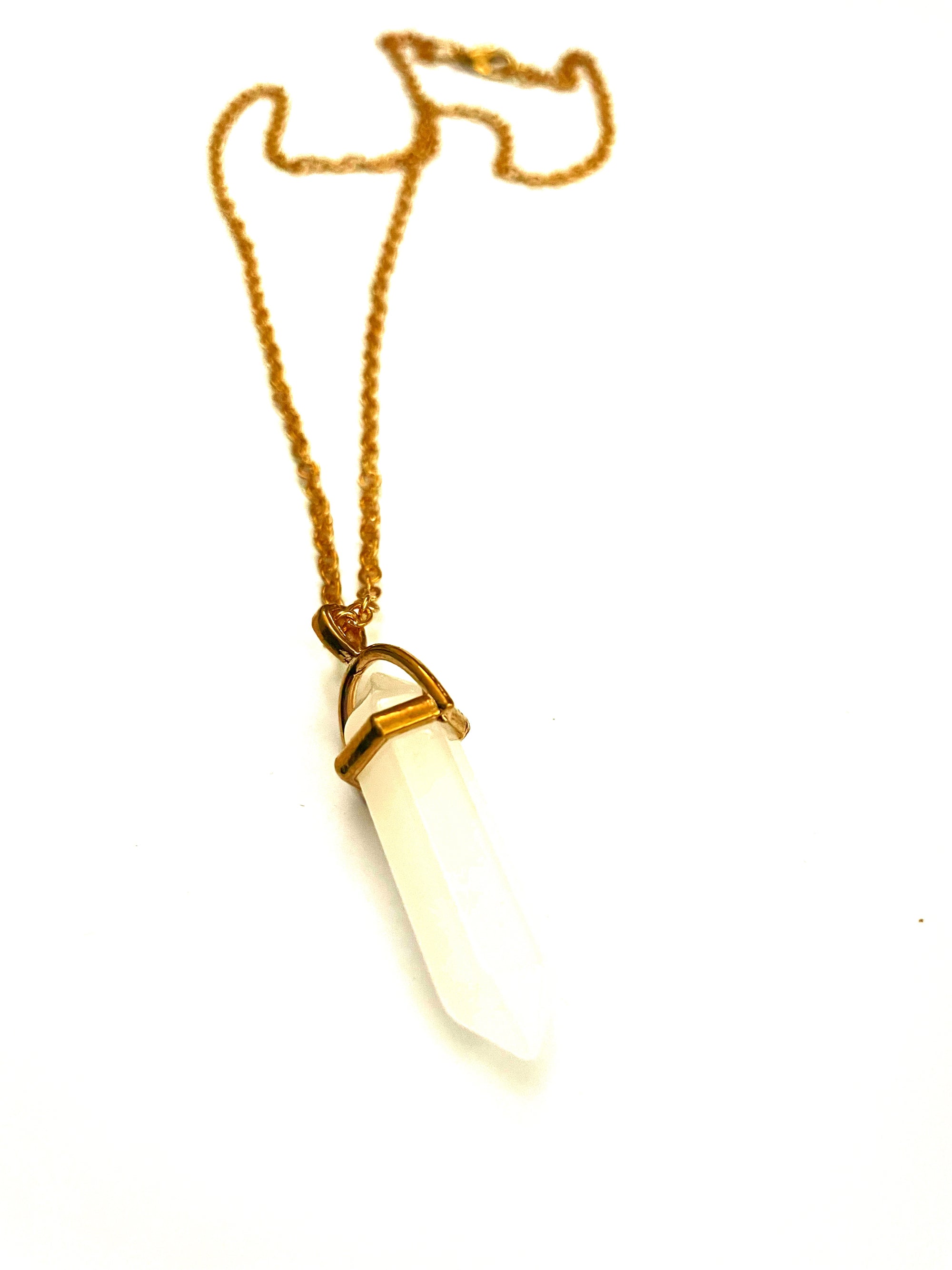 Milky White Glass Bullet Pendant in Gold Necklaces