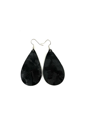Medium Black Vinyl Look Leather Earrings