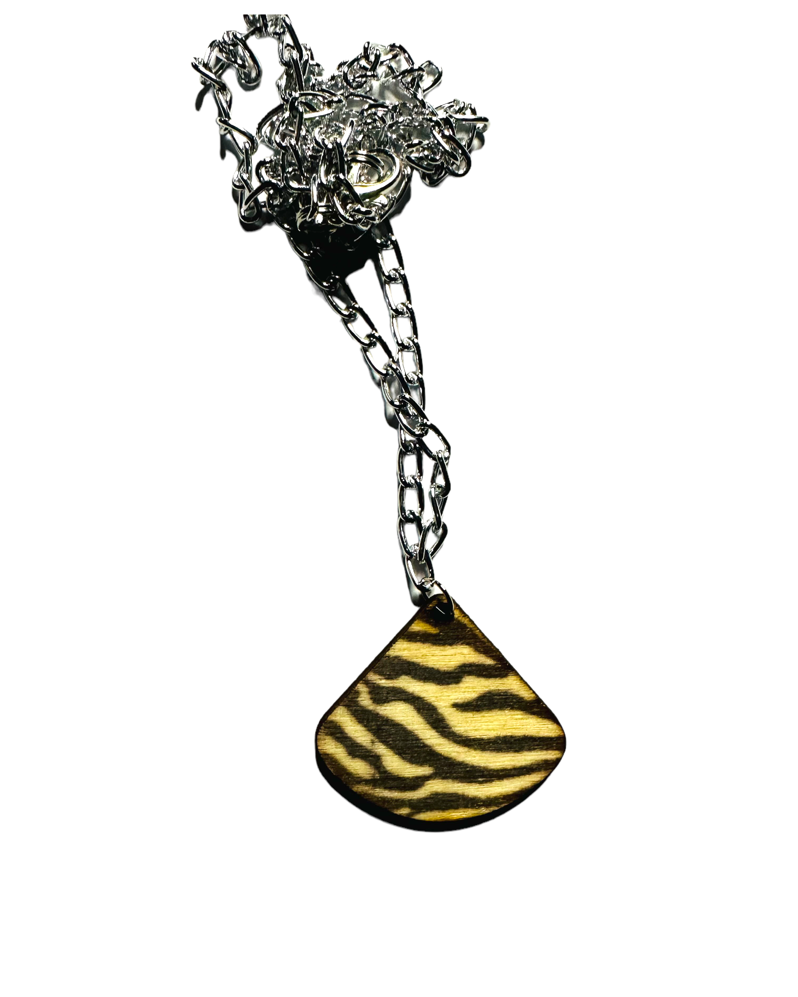 Printed Fan Shaped Wood Pendant Necklace