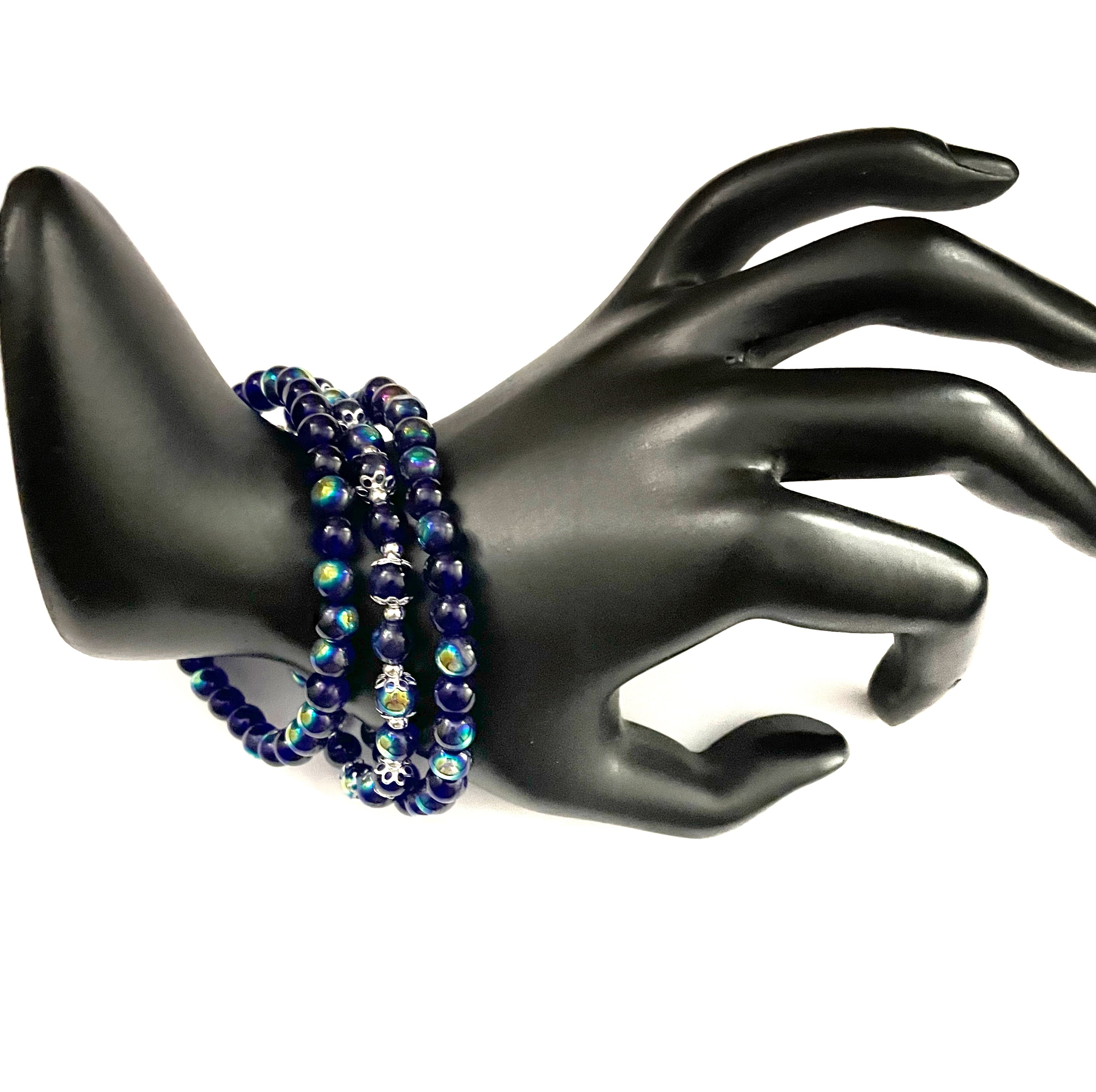 Blue Rainbow Glass Stacked Bracelet