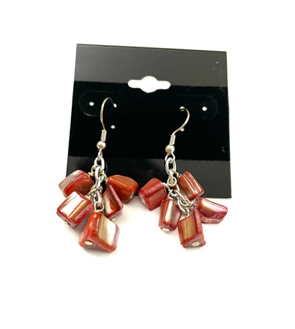 Red Mother of Pearl Chip Dangle Earrings
