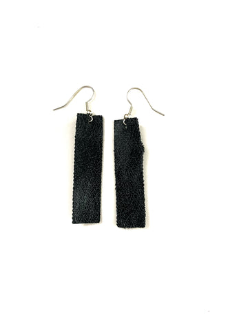 Black Retangle Leather Earrings
