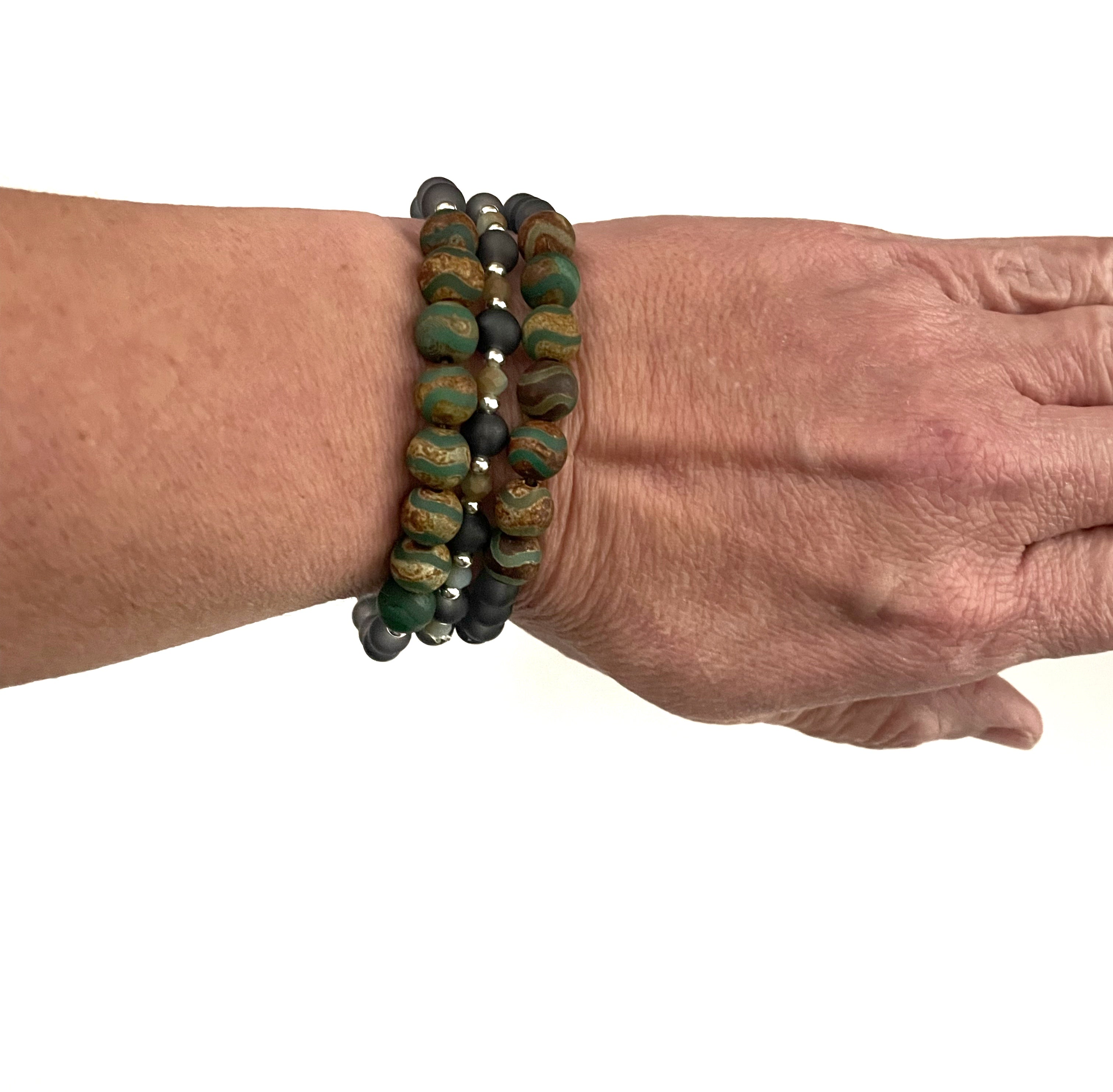 Mixed Clay and Matte Black Stacked Bracelet