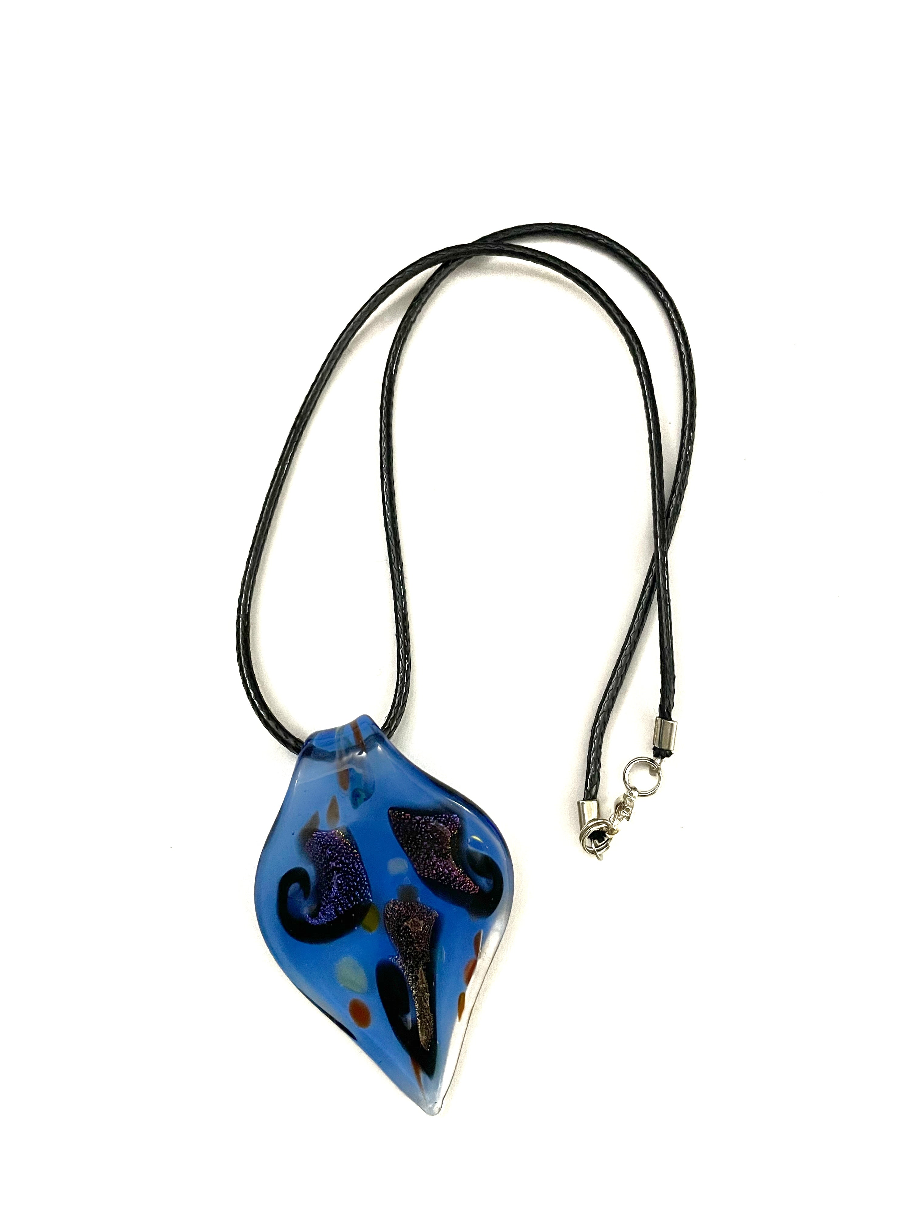 Blue Spoon with Dichroic Swirls Glass Necklace