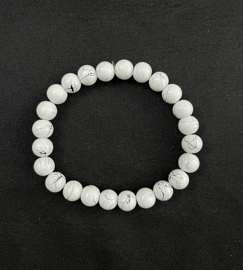 White Howlite with Black Lines Stretchy Bracelet