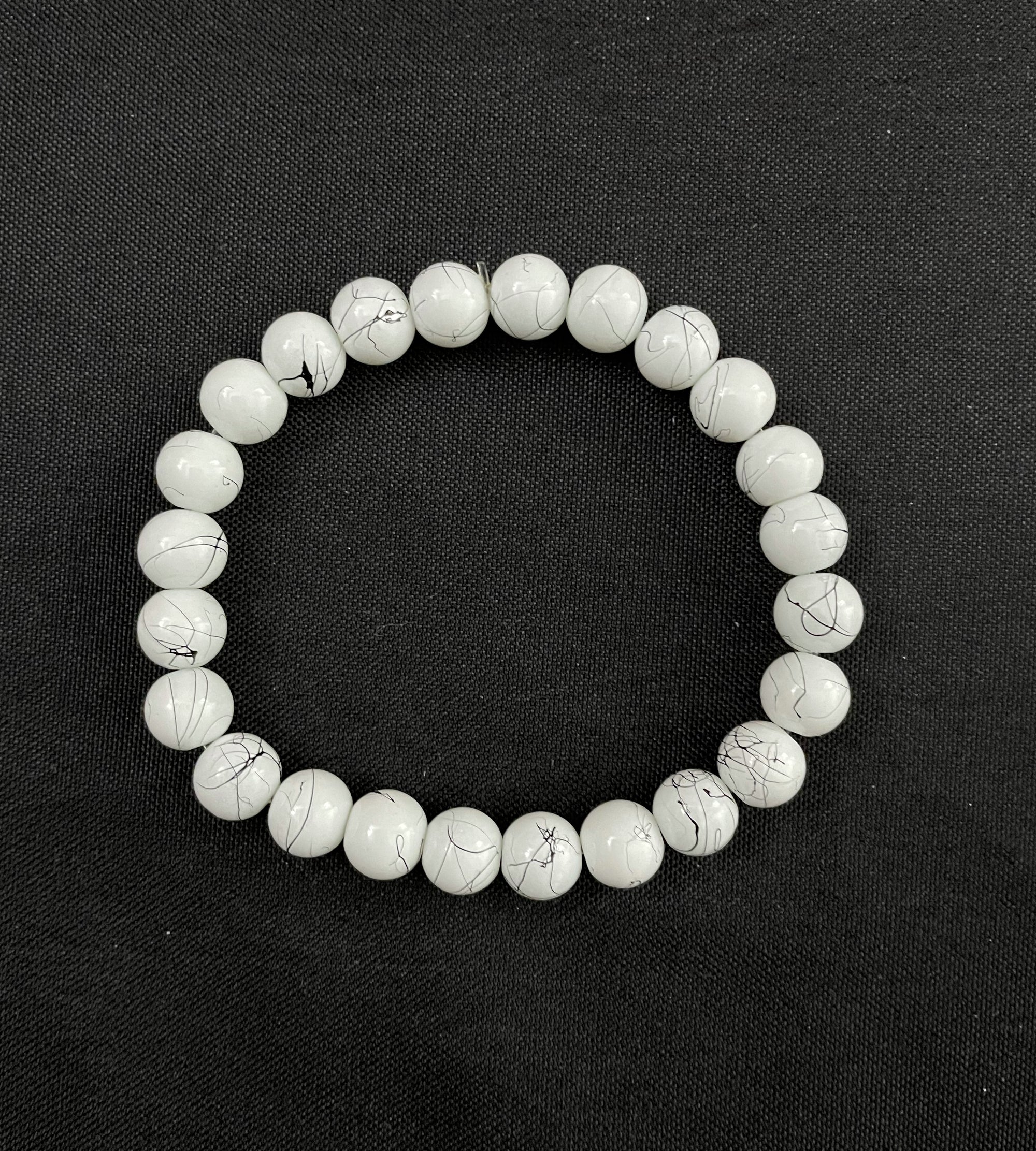 White Howlite with Black Lines Stretchy Bracelet