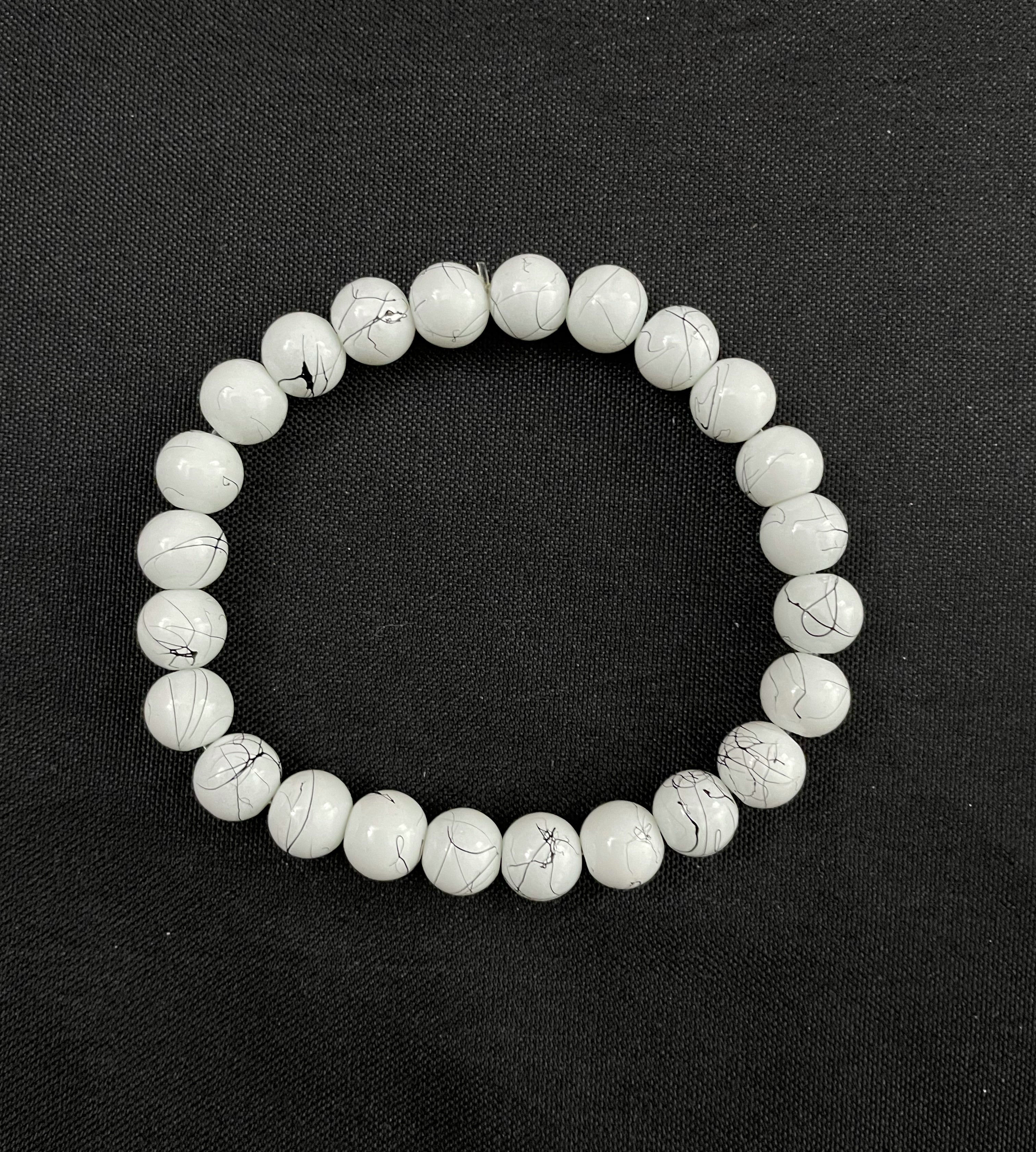 White Howlite with Black Lines Stretchy Bracelet
