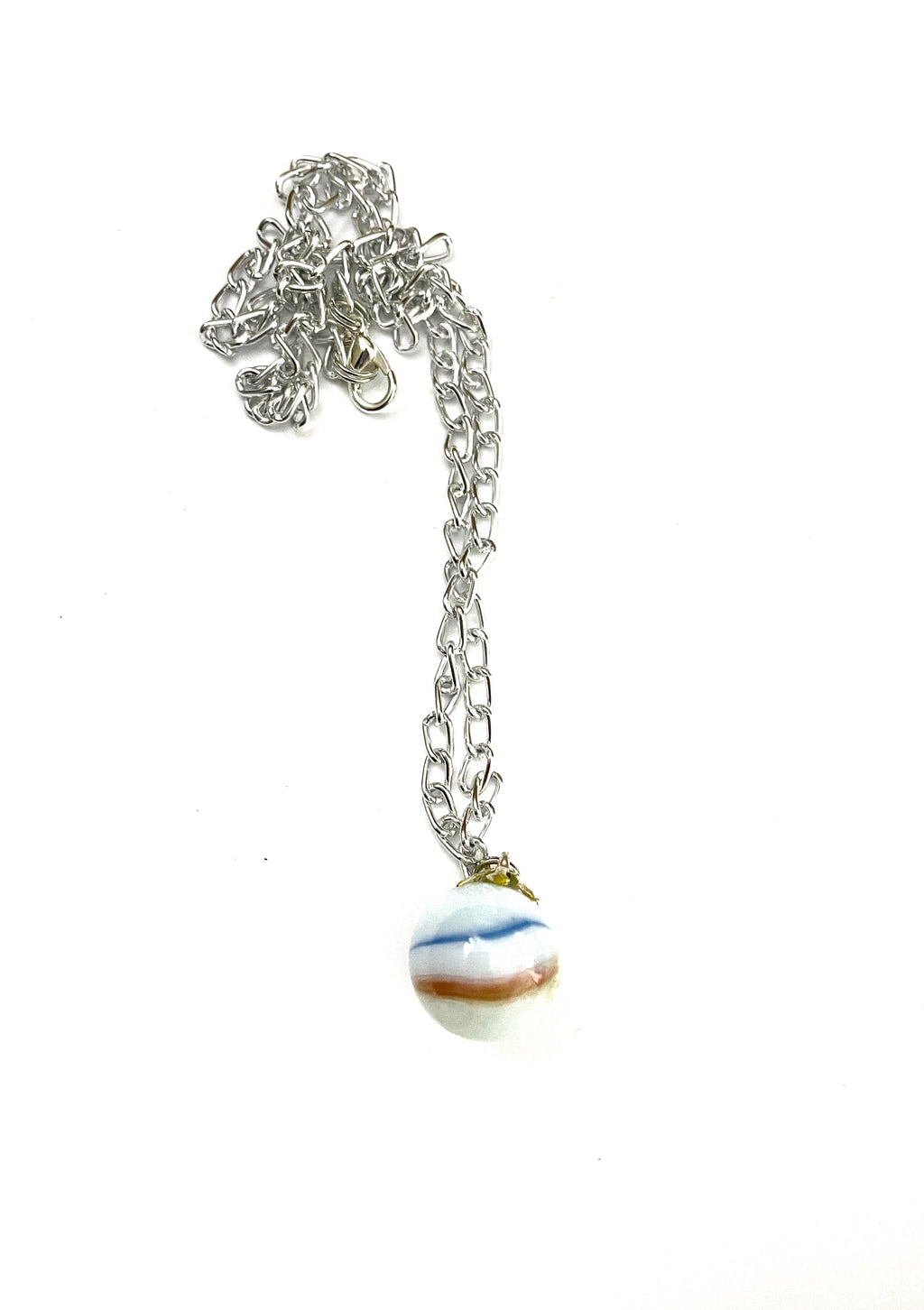 White Opaque with Red and Blue Stripes Marble Necklace