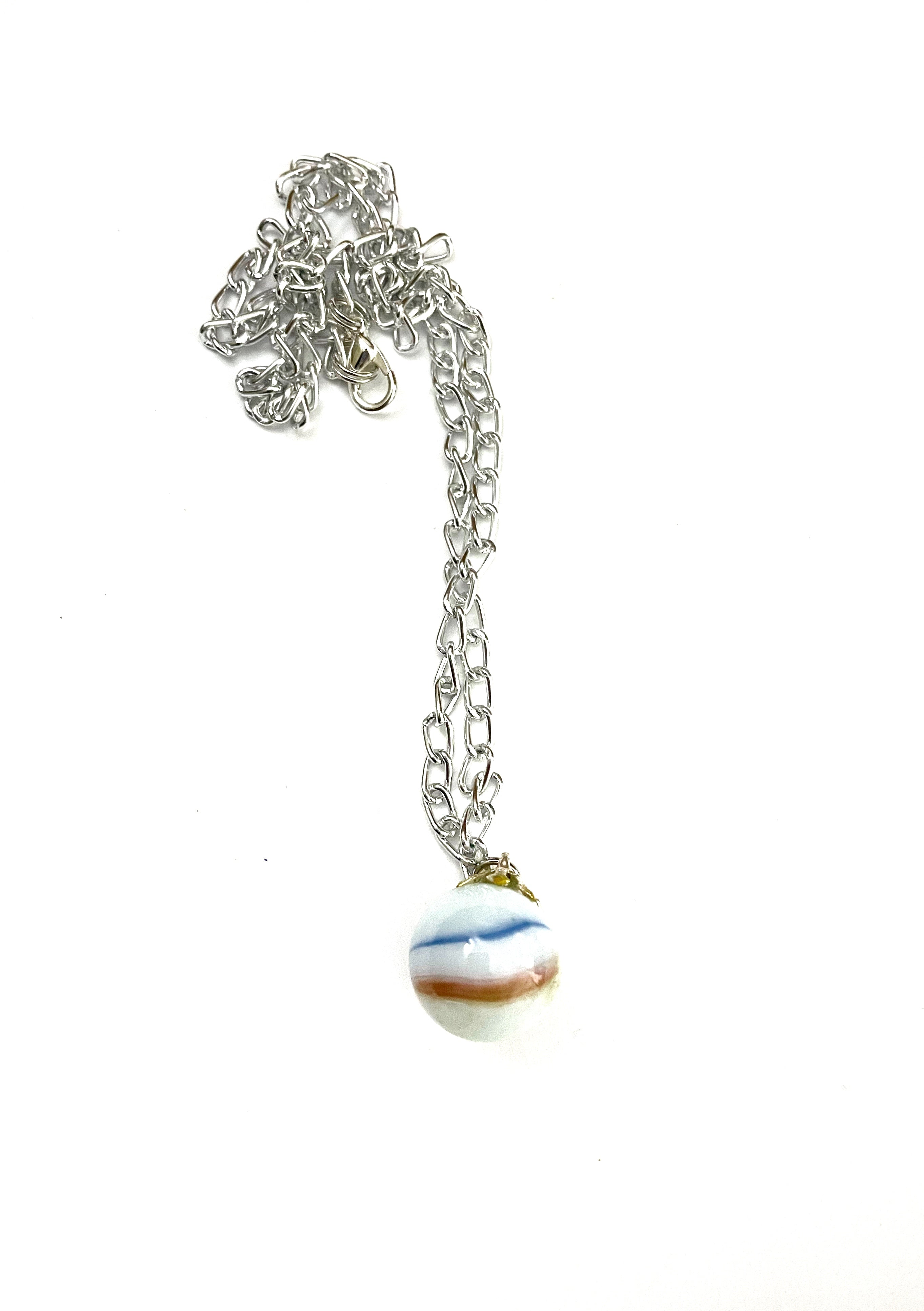 White Opaque with Red and Blue Stripes Marble Necklace