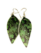 Green Clover with Black Background Faux Leather Earrings