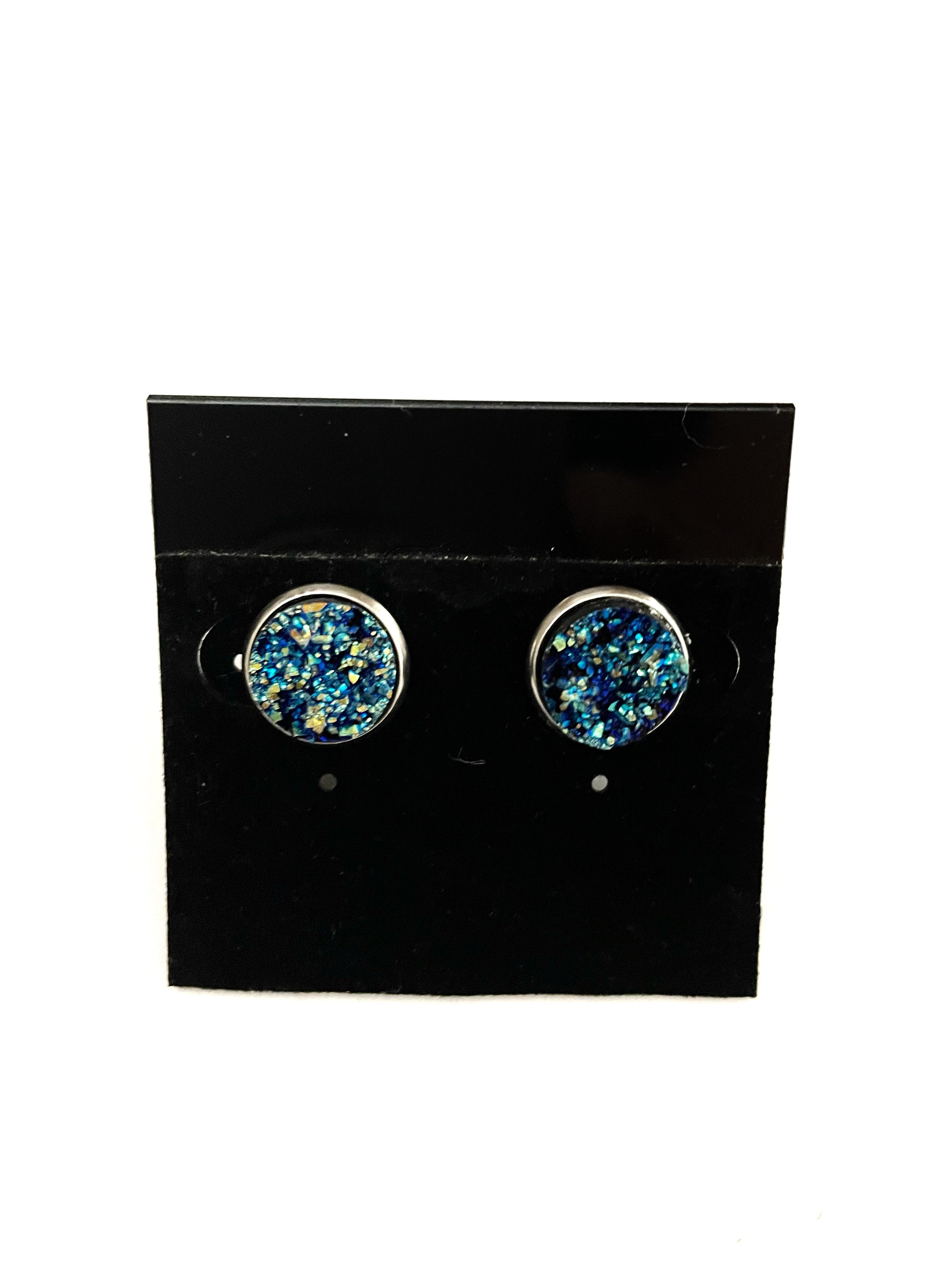 Silver Blue Druzy Earring