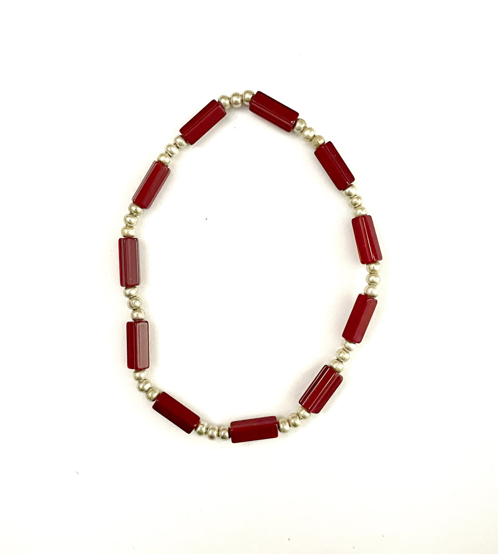 Red Barrel Glass Bead Stretchy Bracelet