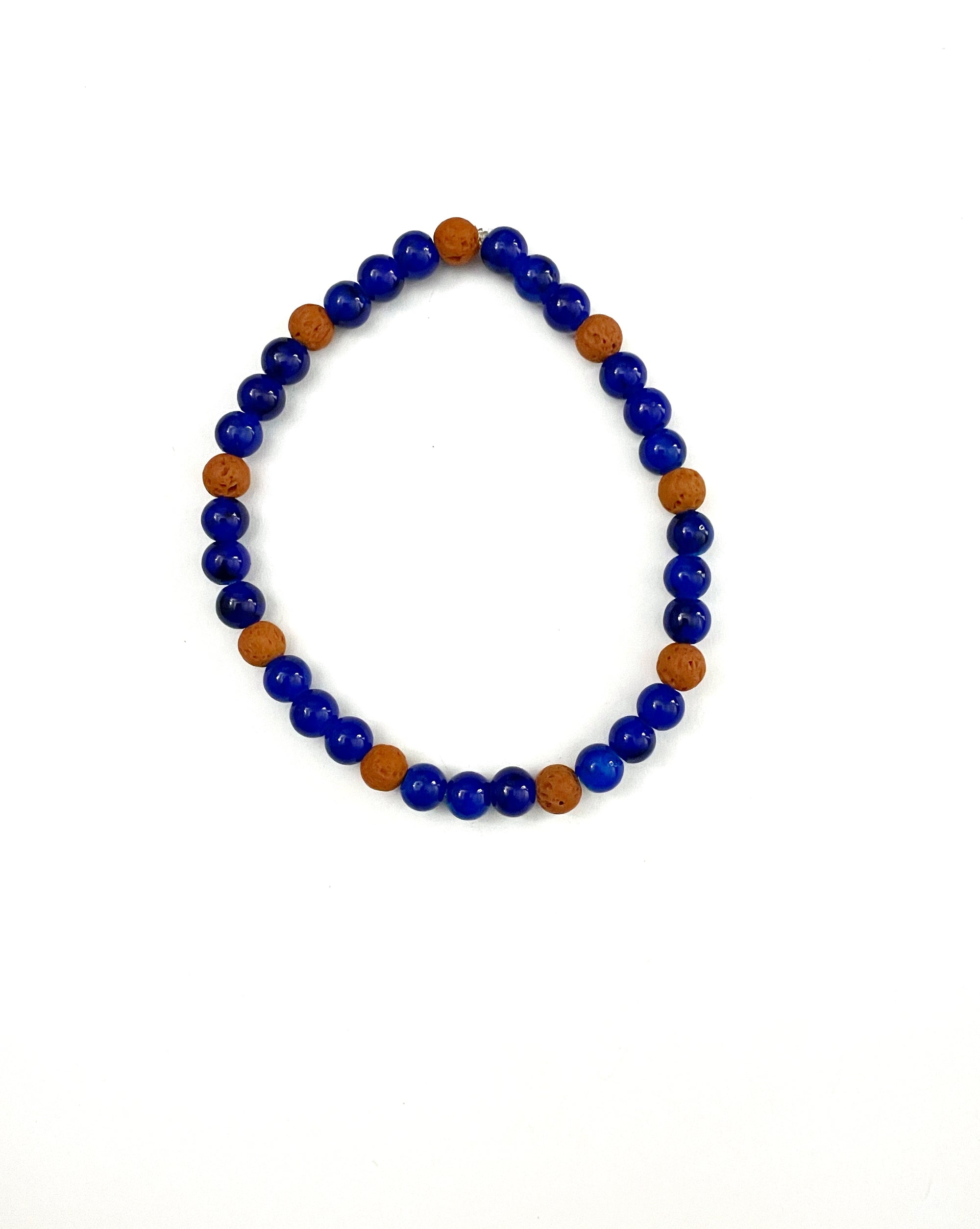 Dark Blue Glass and Rust Lava Stone Bracelet