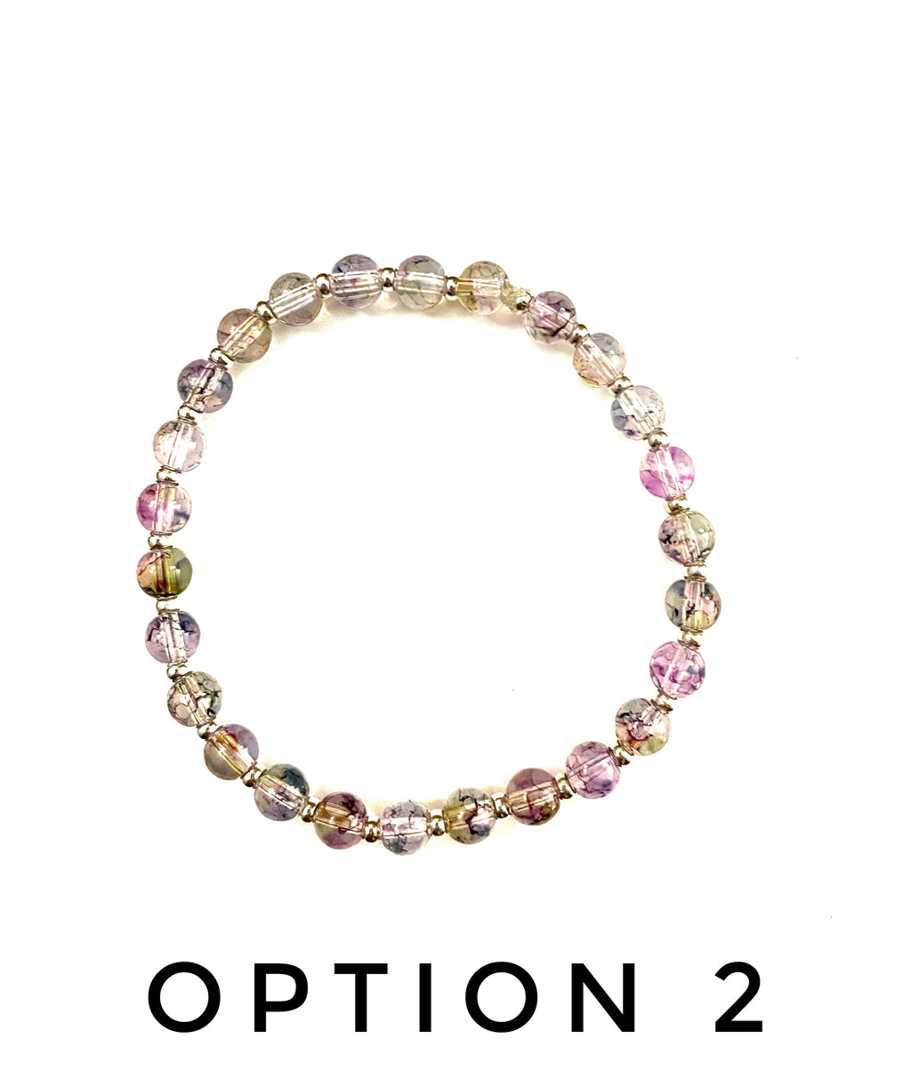 Purple with Pink and Green Speck Glass Stretchy Bracelet
