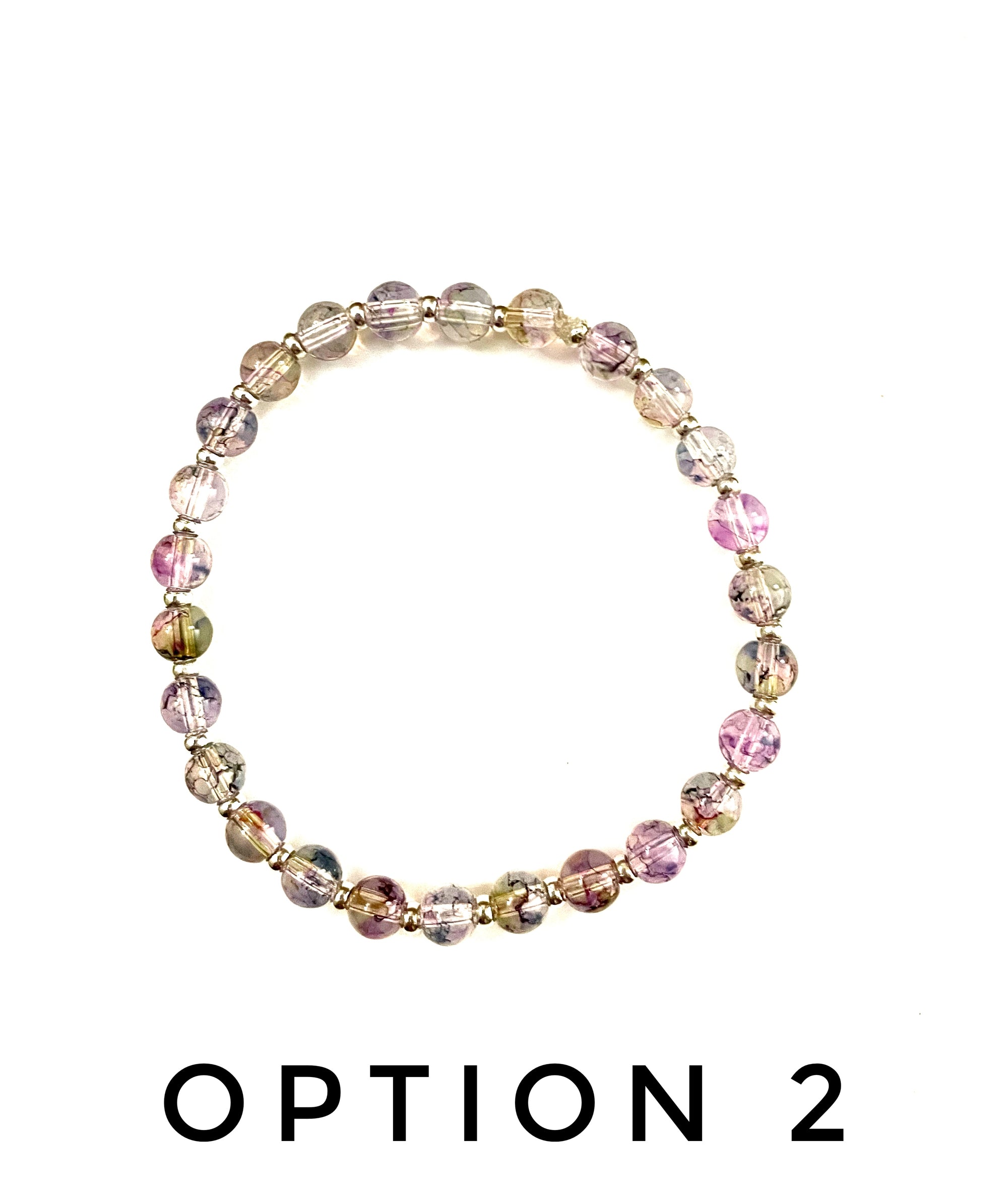Purple with Pink and Green Speck Glass Stretchy Bracelet