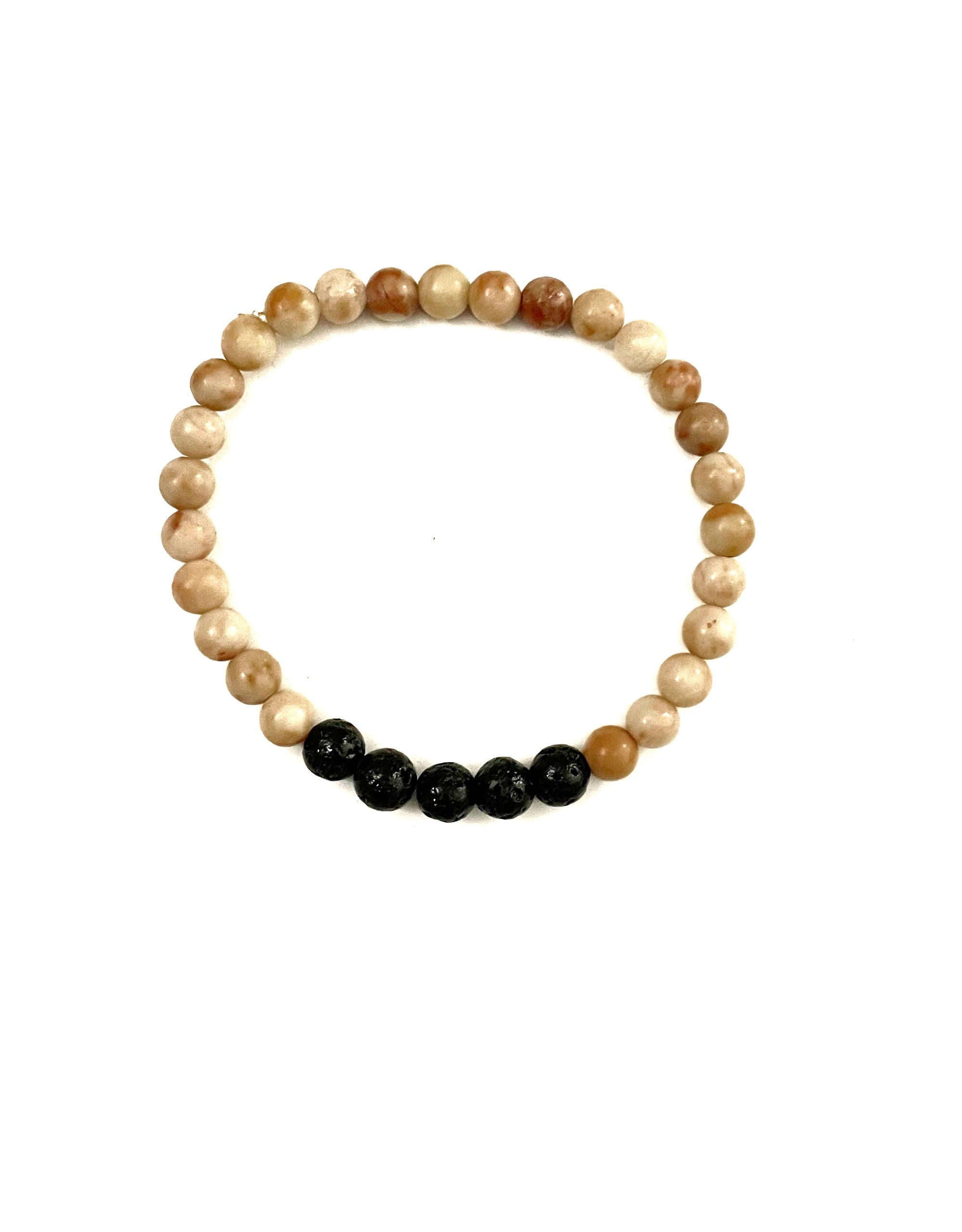 Pink Lepidolite and Black Lava Stone Bracelet
