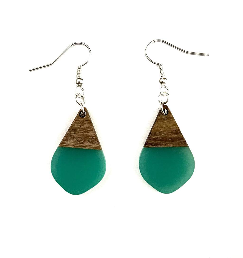 Small Teardrop Resin & Wood  Earrings