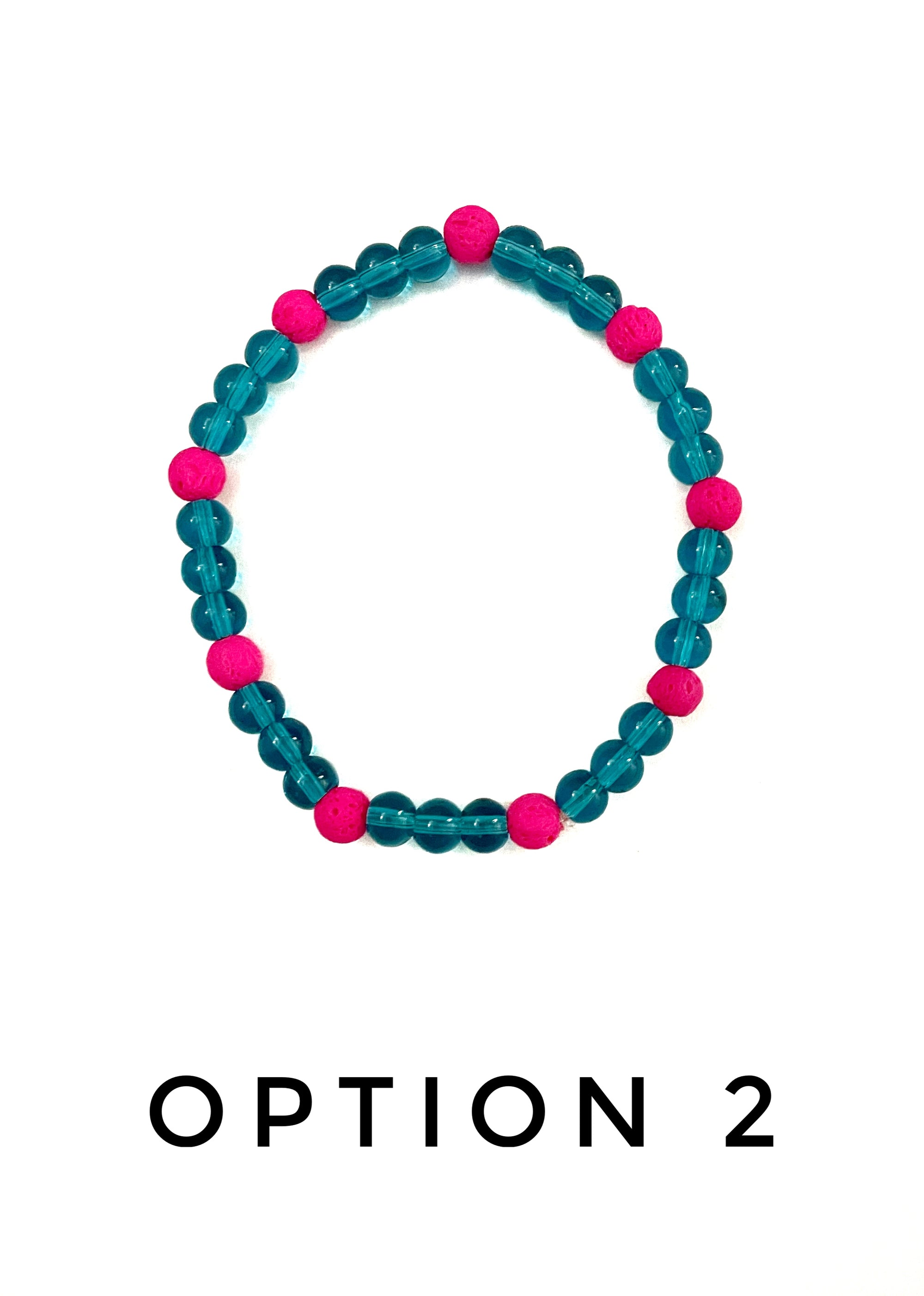 Transparent Teal Glass and Hot Pink Lava Stone Bracelet