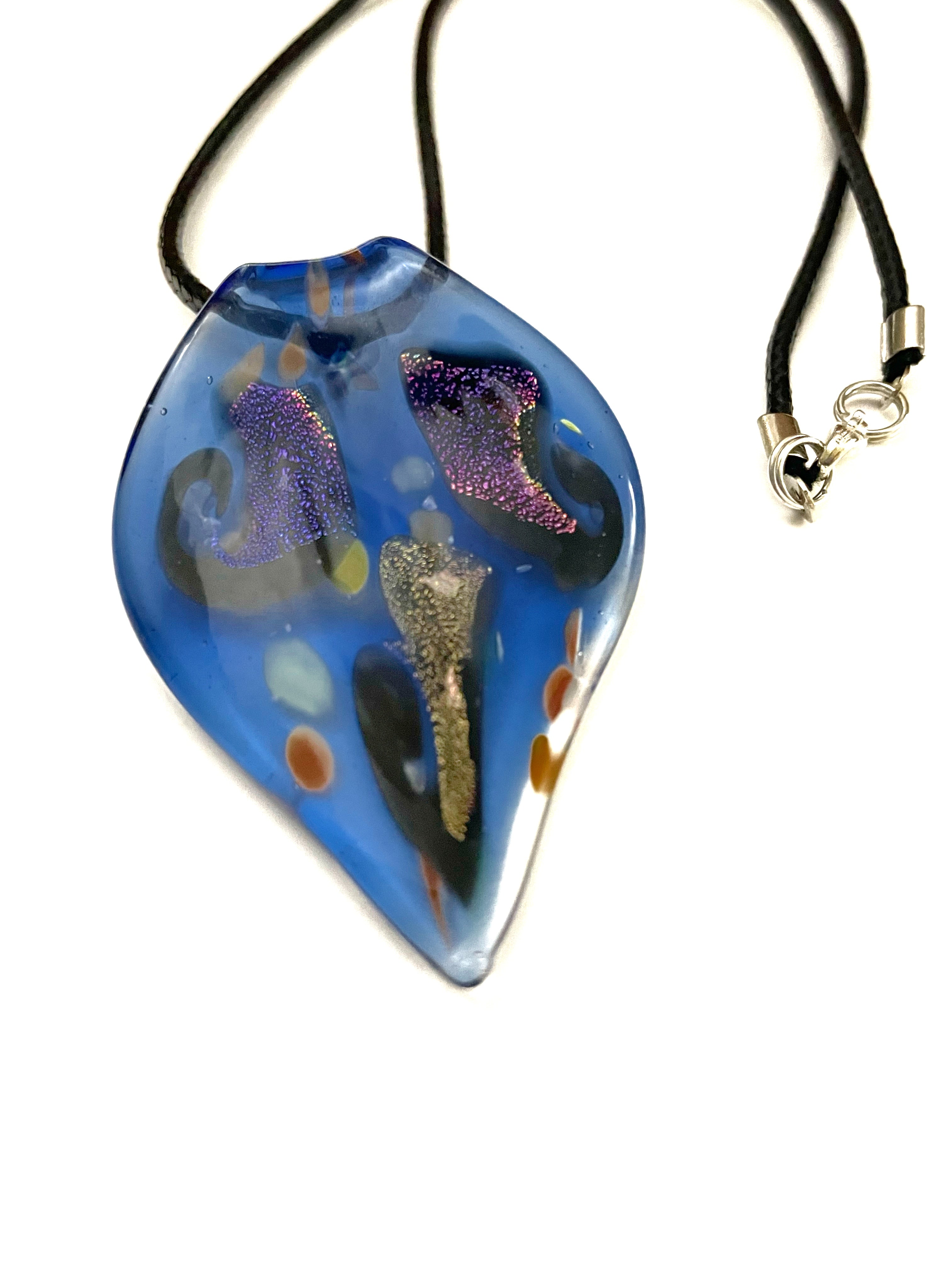 Blue Spoon with Dichroic Swirls Glass Necklace