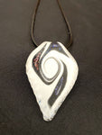 White Spoon with Blue and Pink Dichroic Swirls Glass Necklace