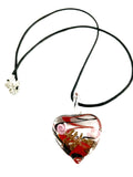 Pink Flower with Red and Black Swirls Glass Necklace