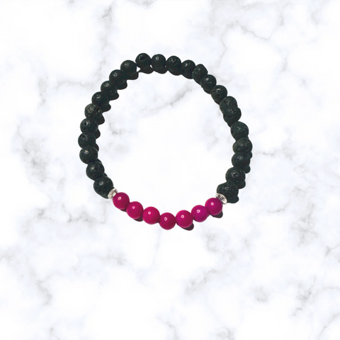 Black Lava Stone with Pink Jade Stretchy Bracelet