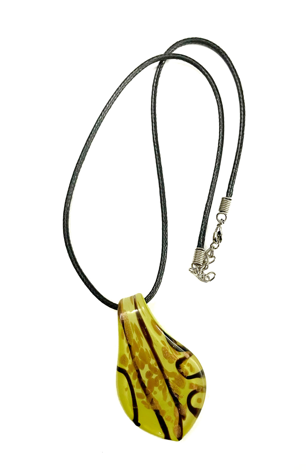 Yellow with Black Lines Glass Necklace