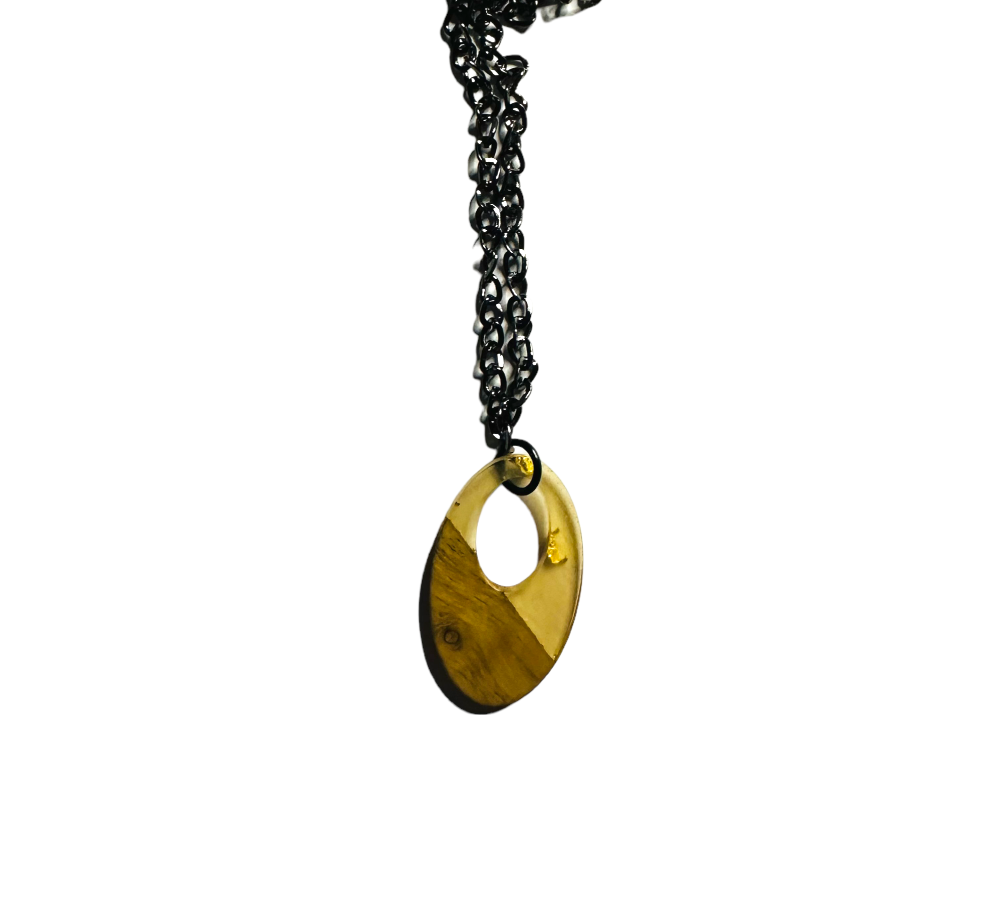 Oval Resin and Wood Pendant Necklace
