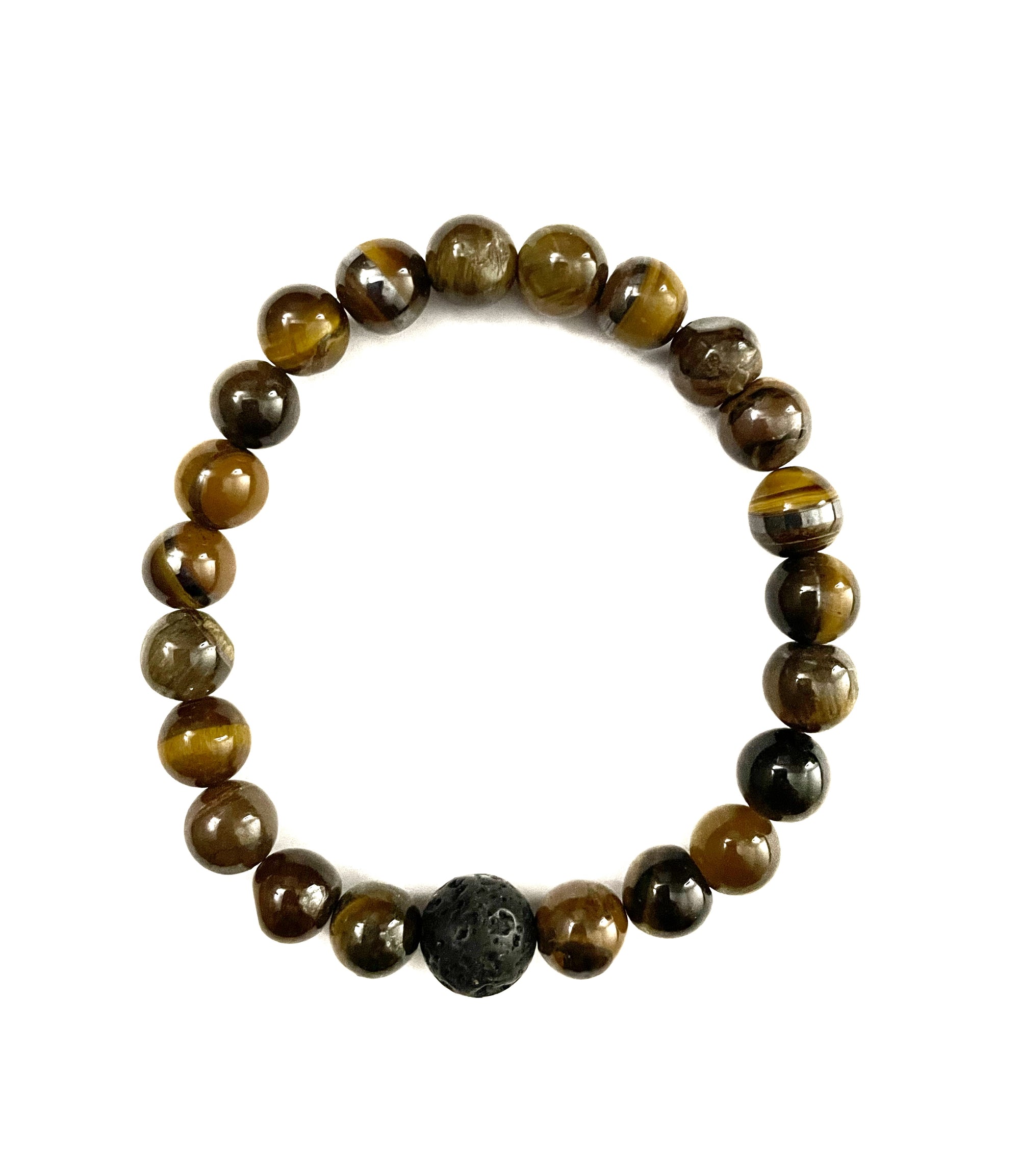 Tiger Eye and Black Lava Stone Bracelet