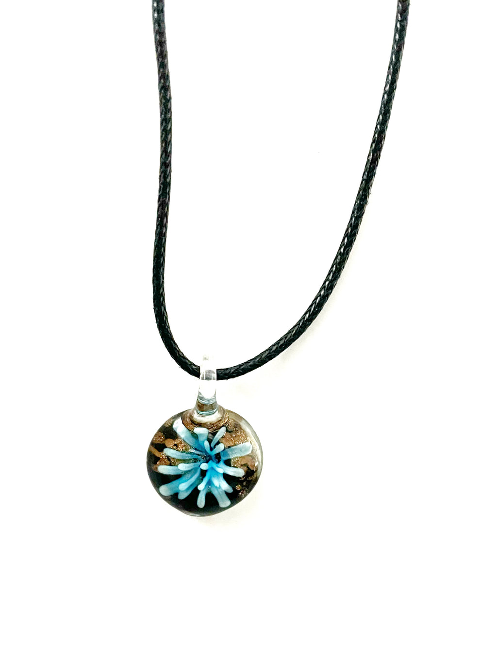 Flower Burst with Black Background Glass Necklace