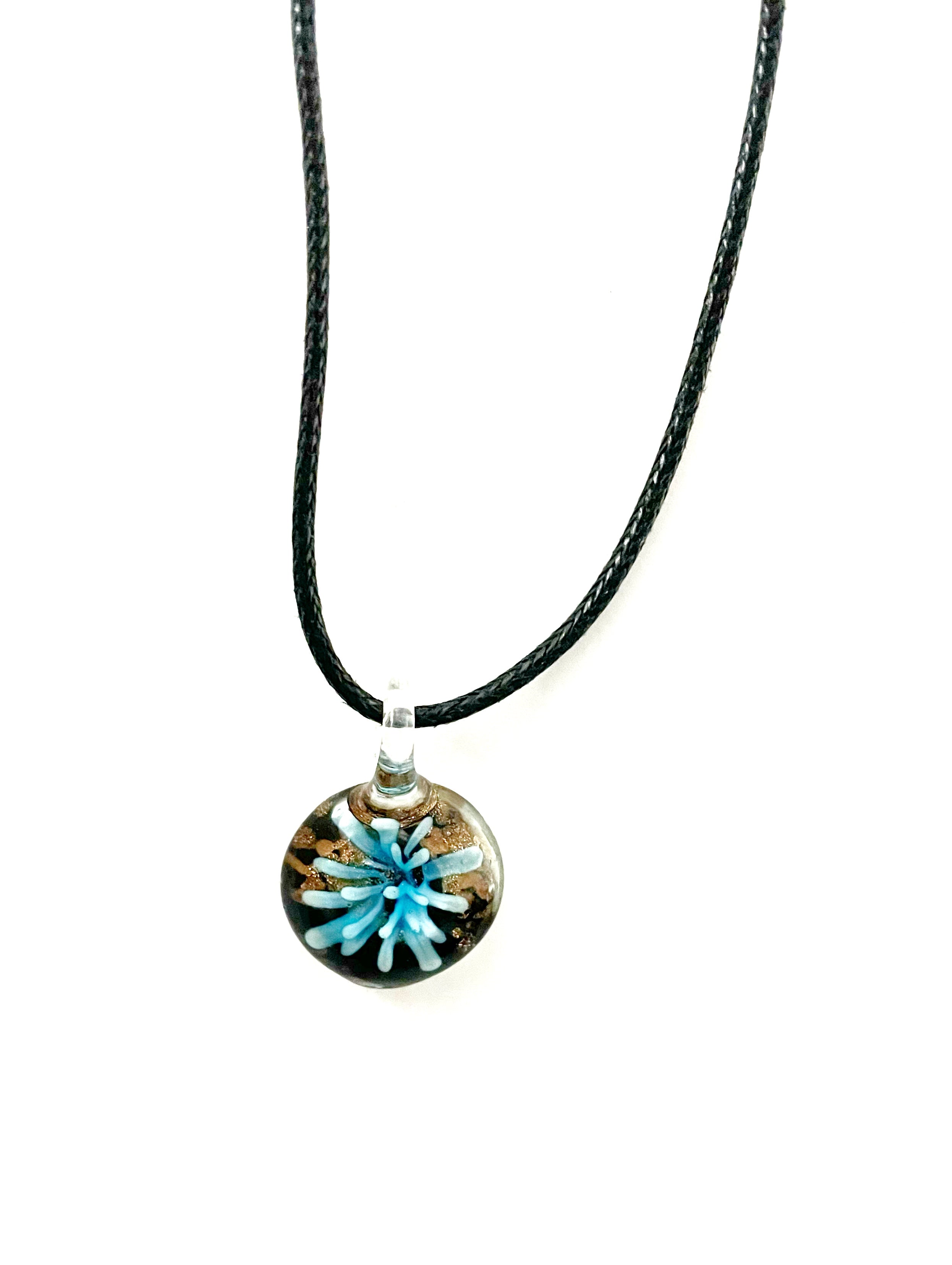 Flower Burst with Black Background Glass Necklace