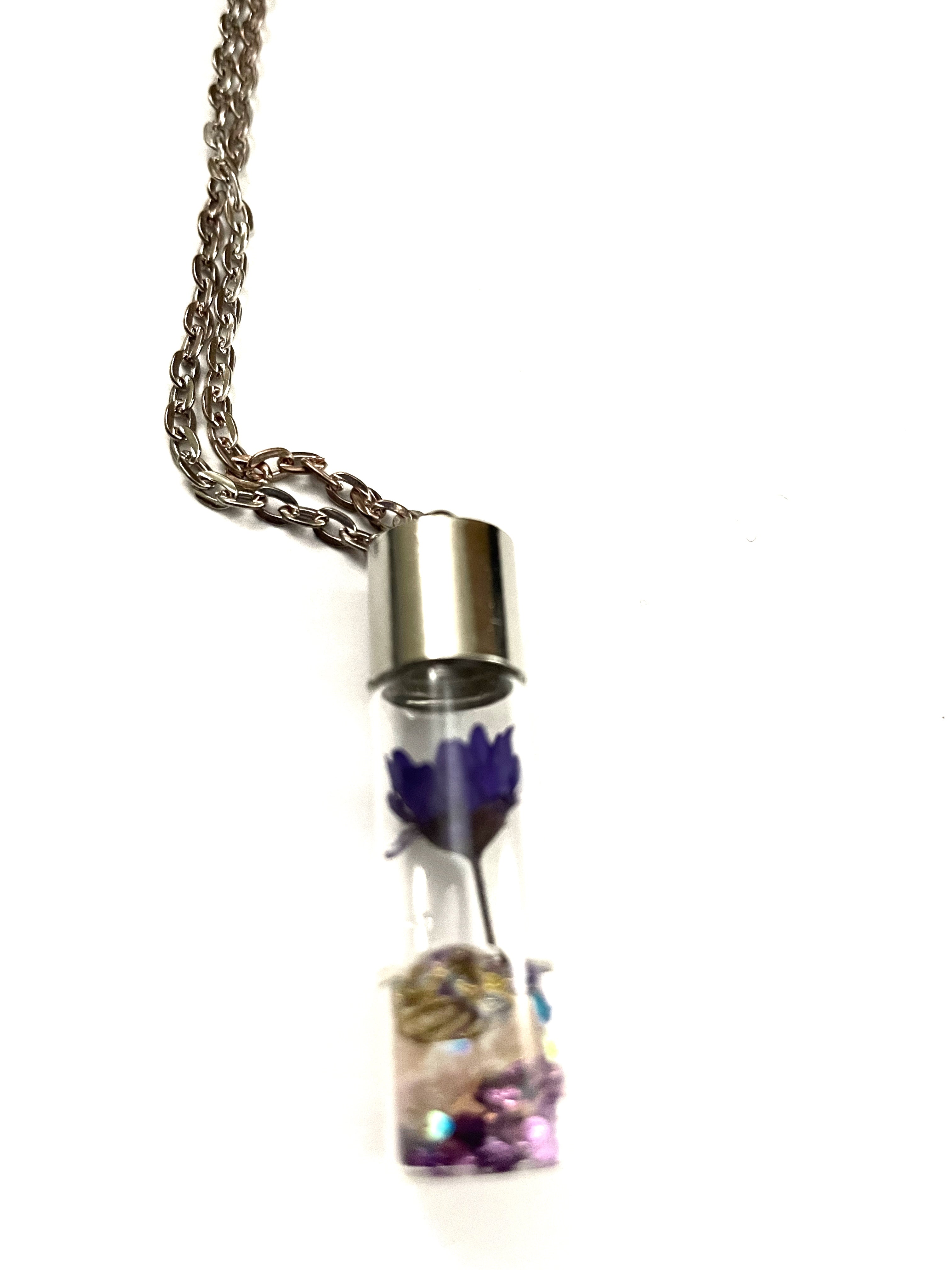 Dried Flower in Glass Bottle Necklace