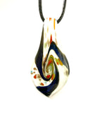 White with Blue Swirl and Colorful Speckled Glass Necklace