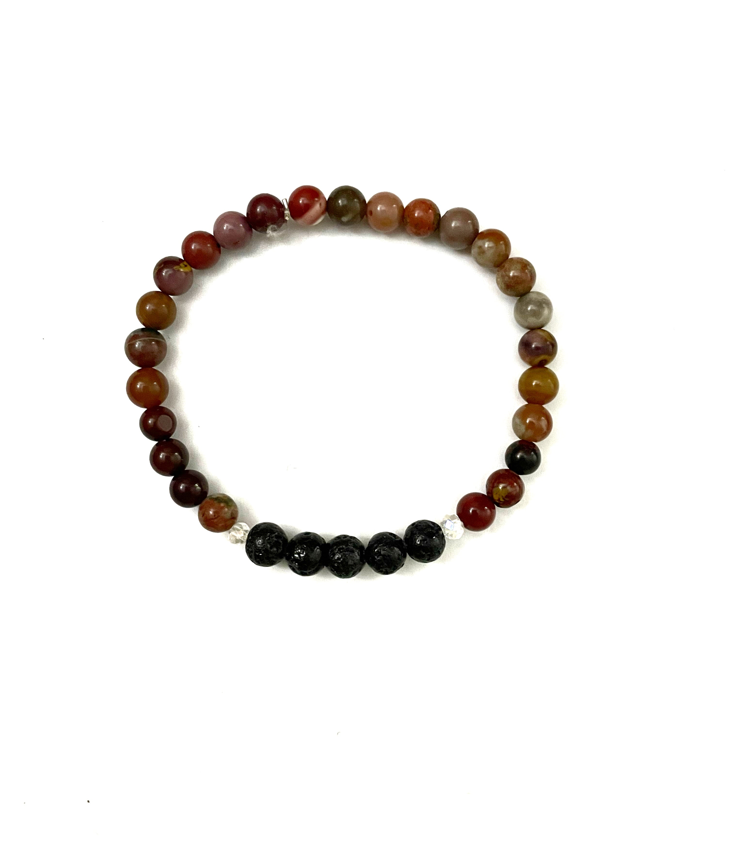 Red Jasper and Black Lava Stone Stretchy Bracelet