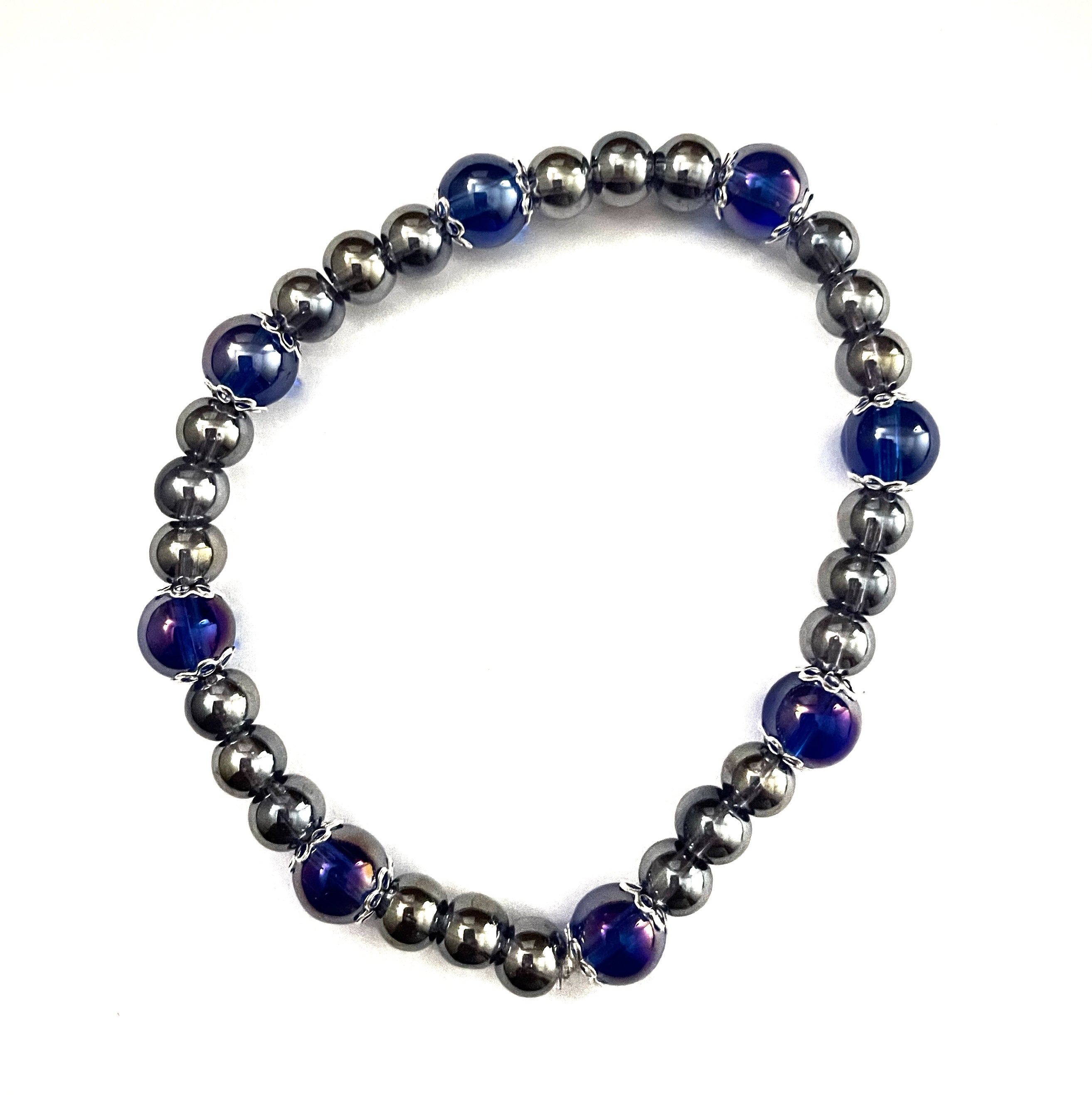 Blue Rainbow Glass Stacked Bracelet