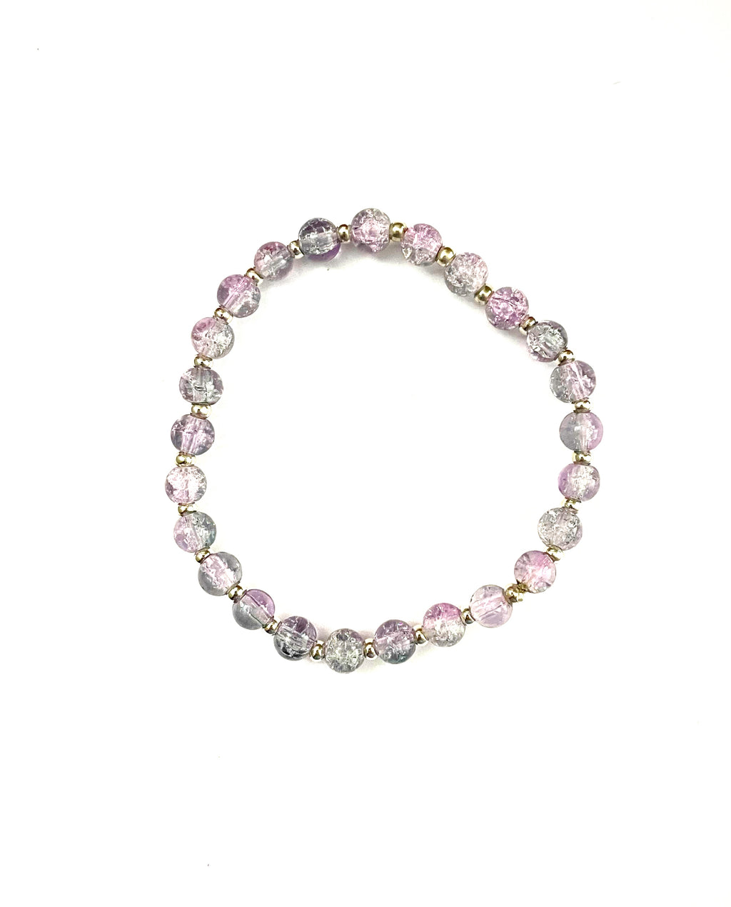 Light Purple and Clear Crackle Glass Stretchy Bracelet