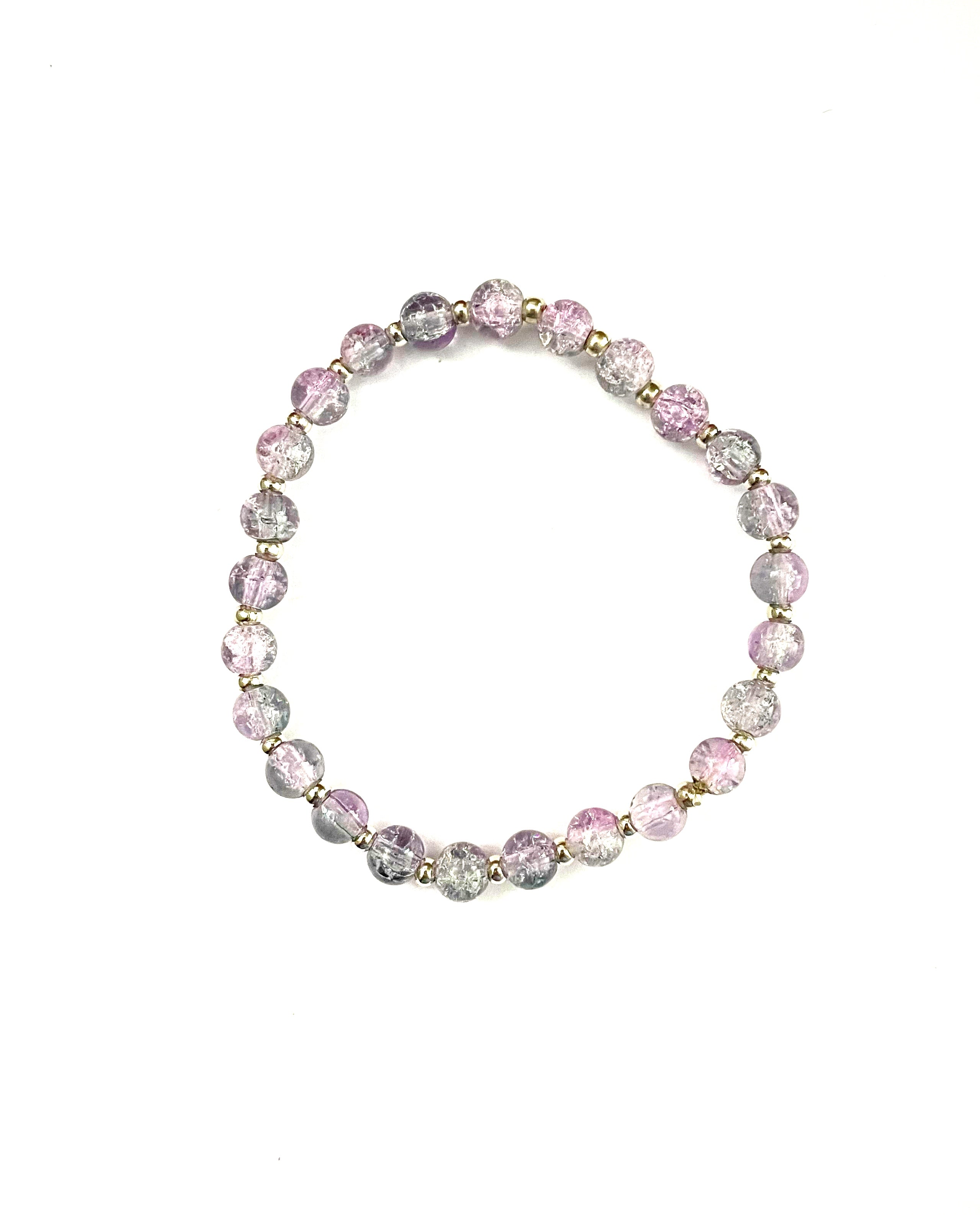 Light Purple and Clear Crackle Glass Stretchy Bracelet