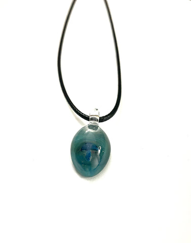 Teal Green with Mushroom Glass Necklace