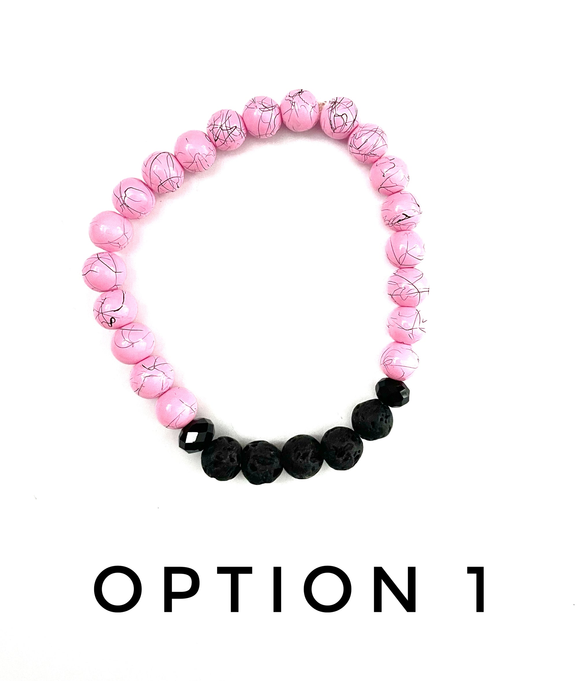 Pink with Black Line Howlite and Black Lava Stone Bracelet