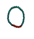Transparent Teal Glass and Rust Lava Stone Bracelet