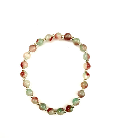 Red and Green Glass Bead Stretchy Bracelet