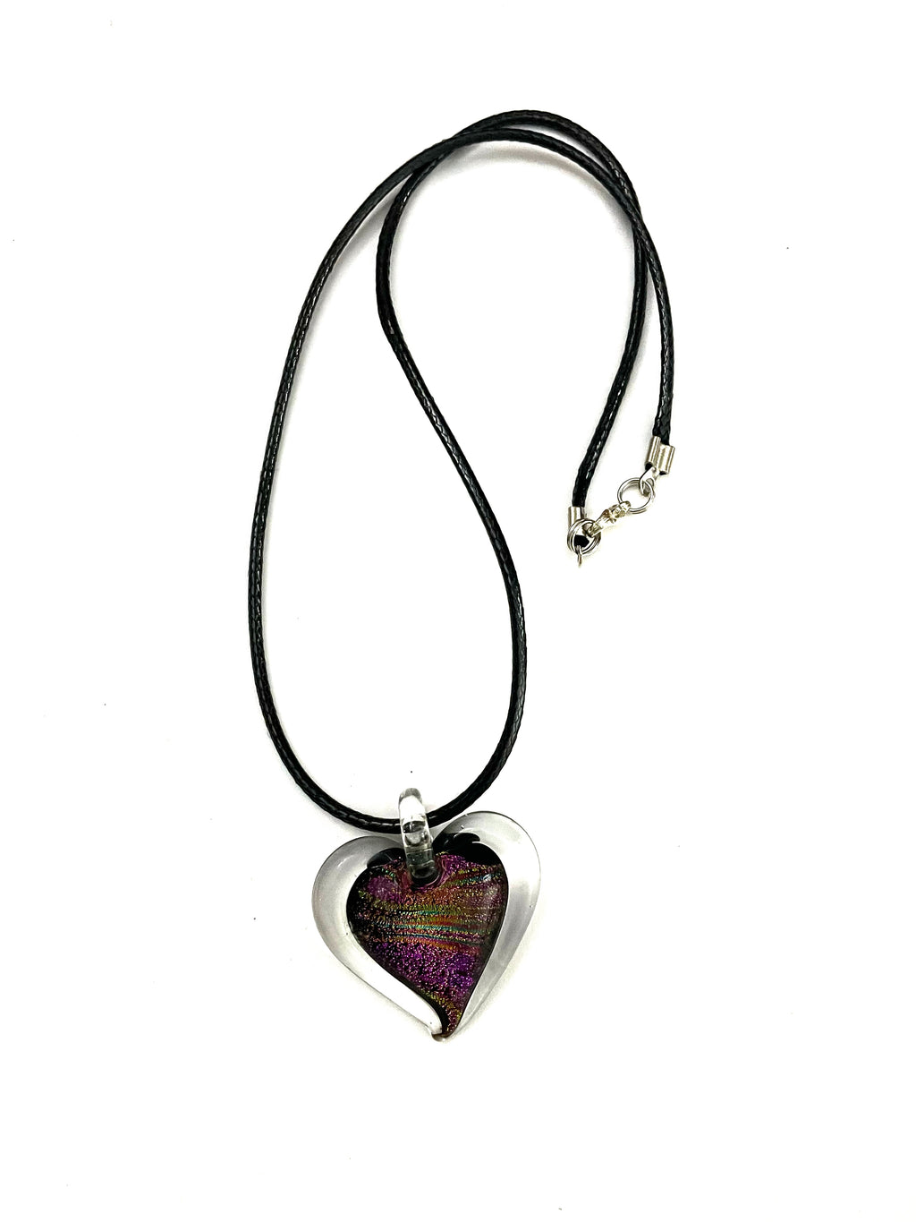Pink with Rainbow Dichroic Heart Necklace