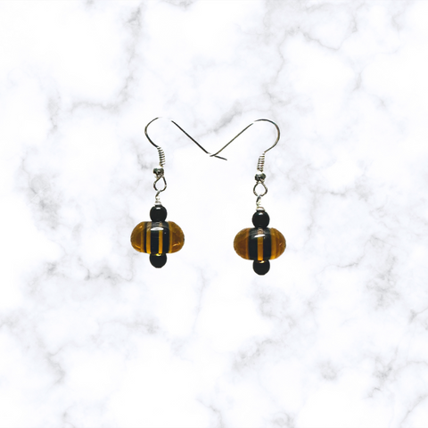 Amber with Black Stripes Glass Earrings