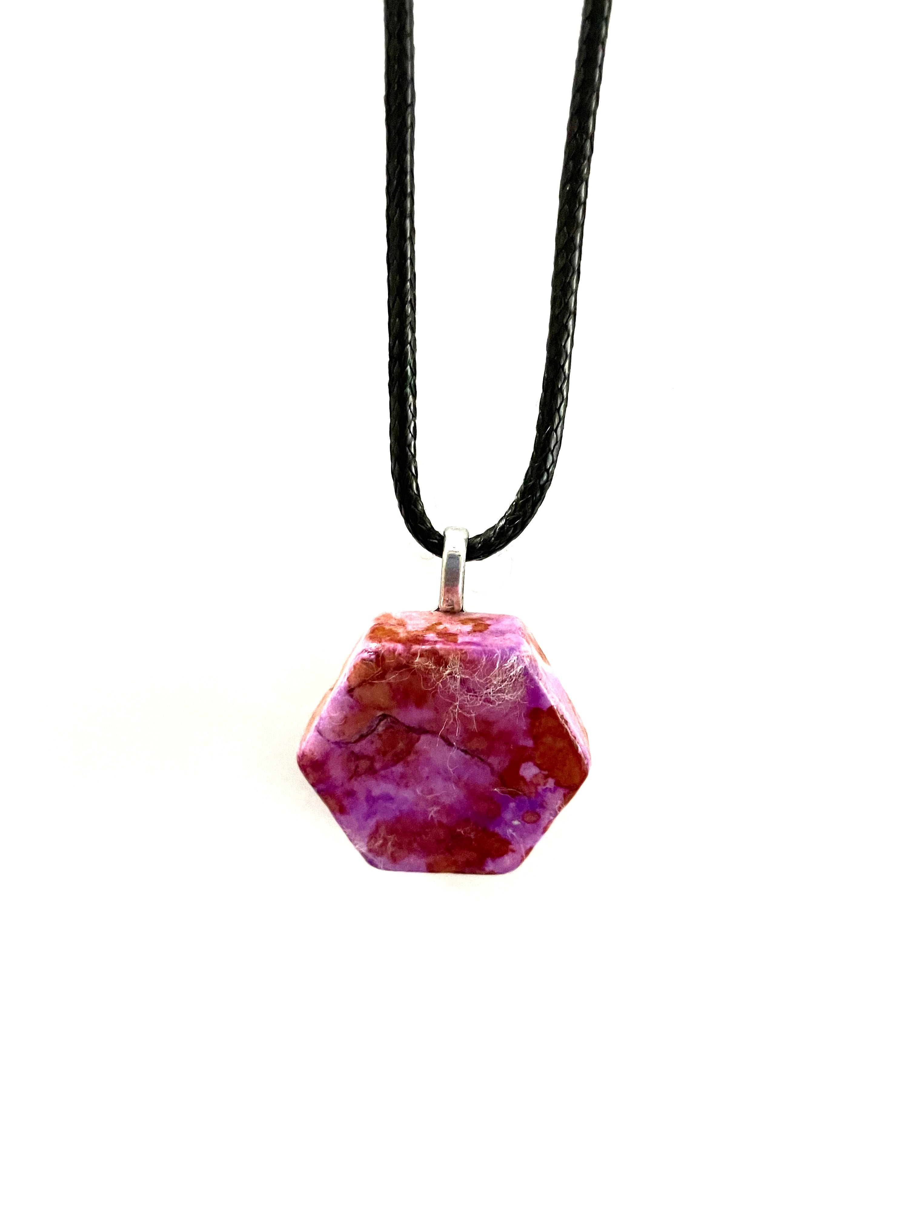 Purple and Orange Hexagon Tile Necklace