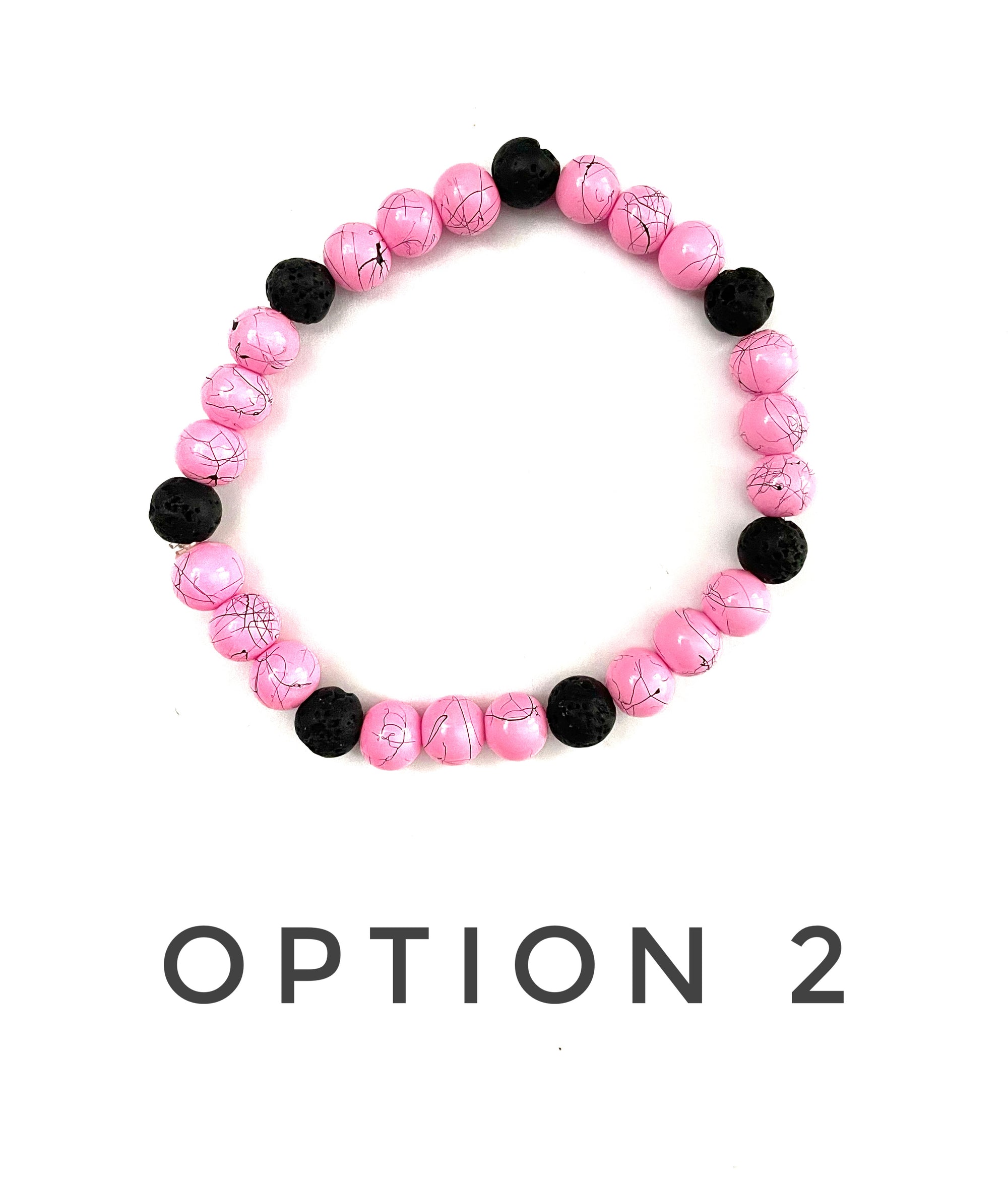 Pink with Black Line Howlite and Black Lava Stone Bracelet