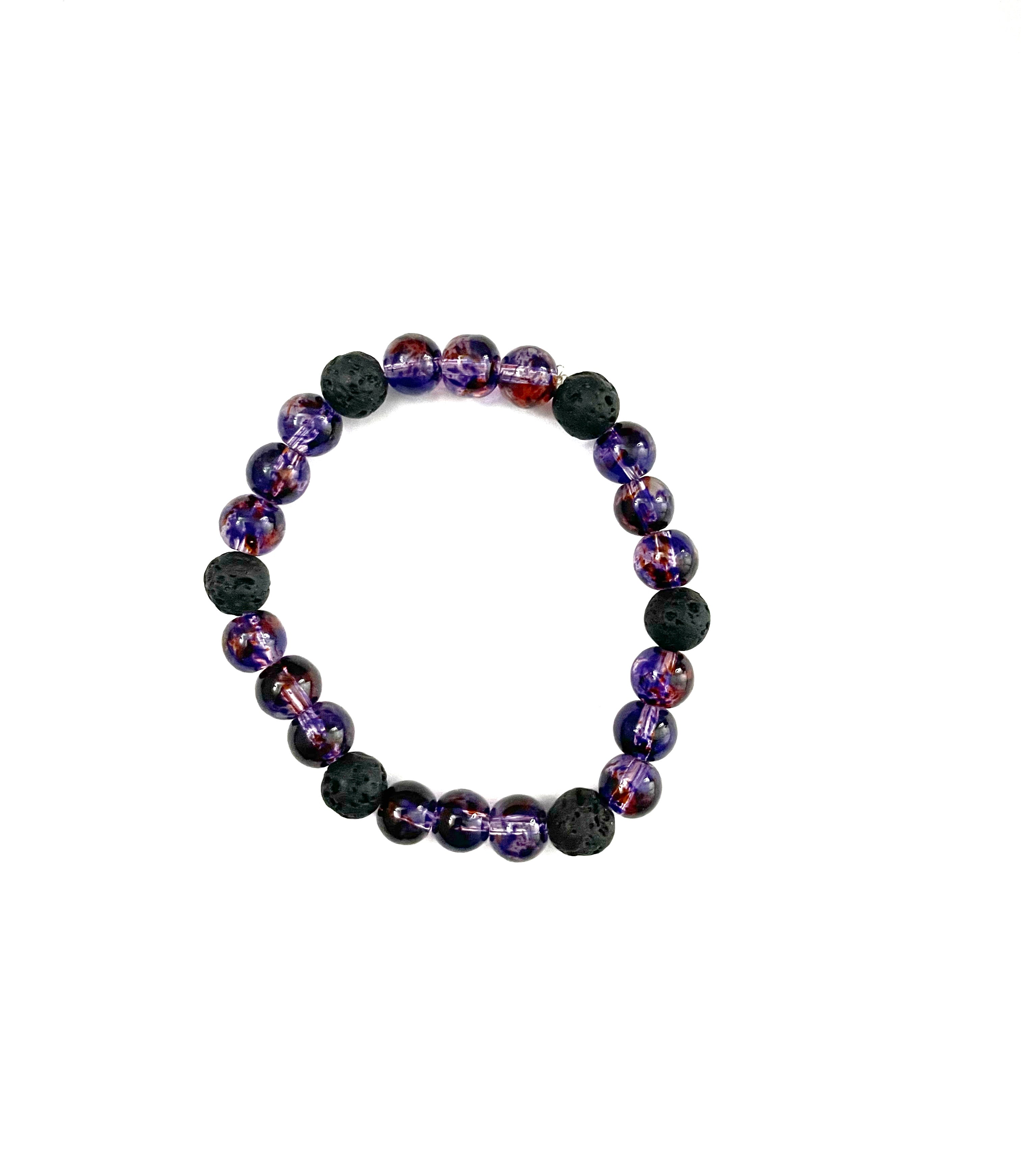 Transparent Grape Glass and Black Lava Stone Bracelet