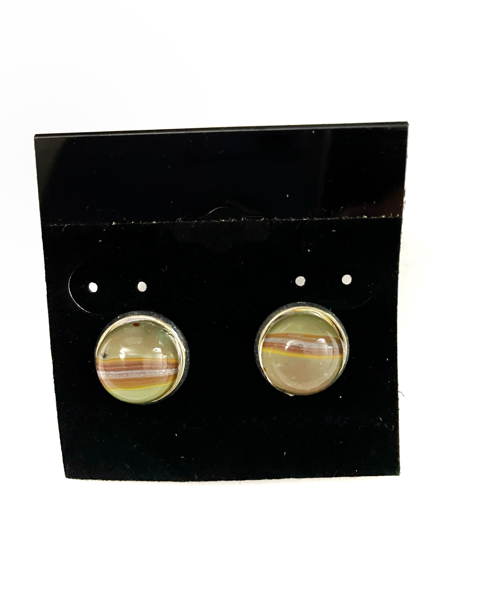 Brown and Blue Acrylic Paint Earrings - Post