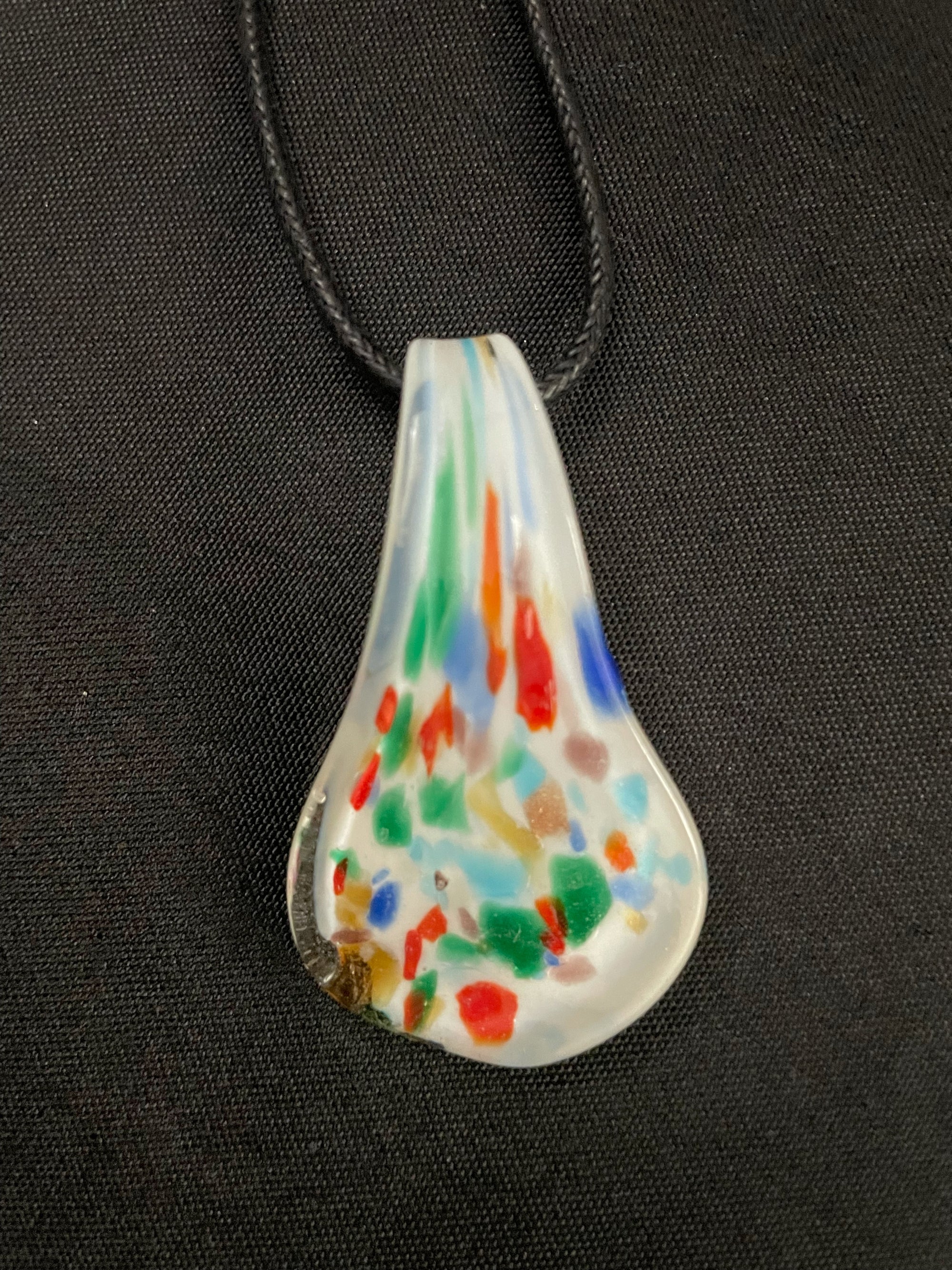 White with Multi Color Glass Spoon Necklace